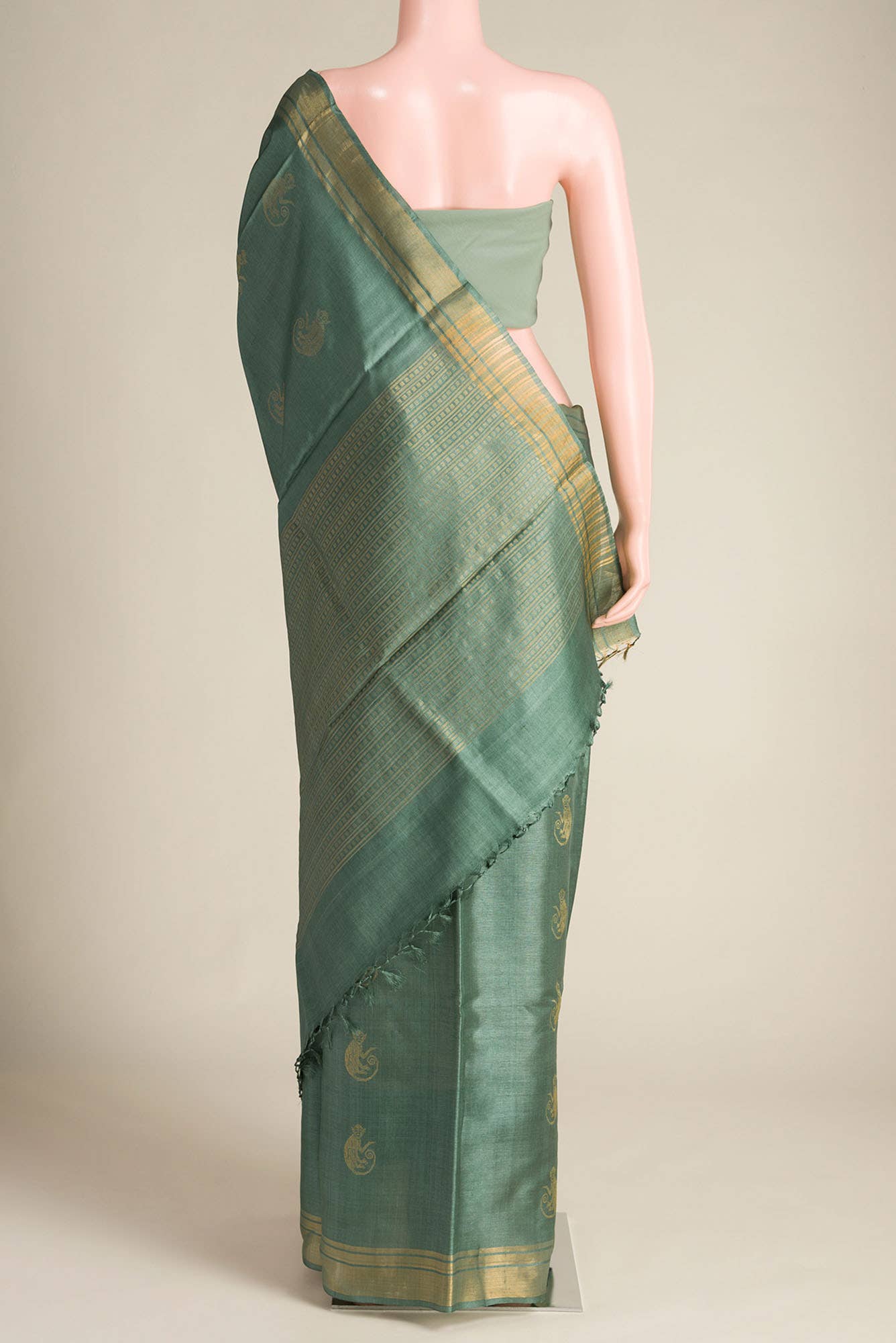 Banana Bandit-Green Bhagalpuri Tussar Silk Saree - Image 4