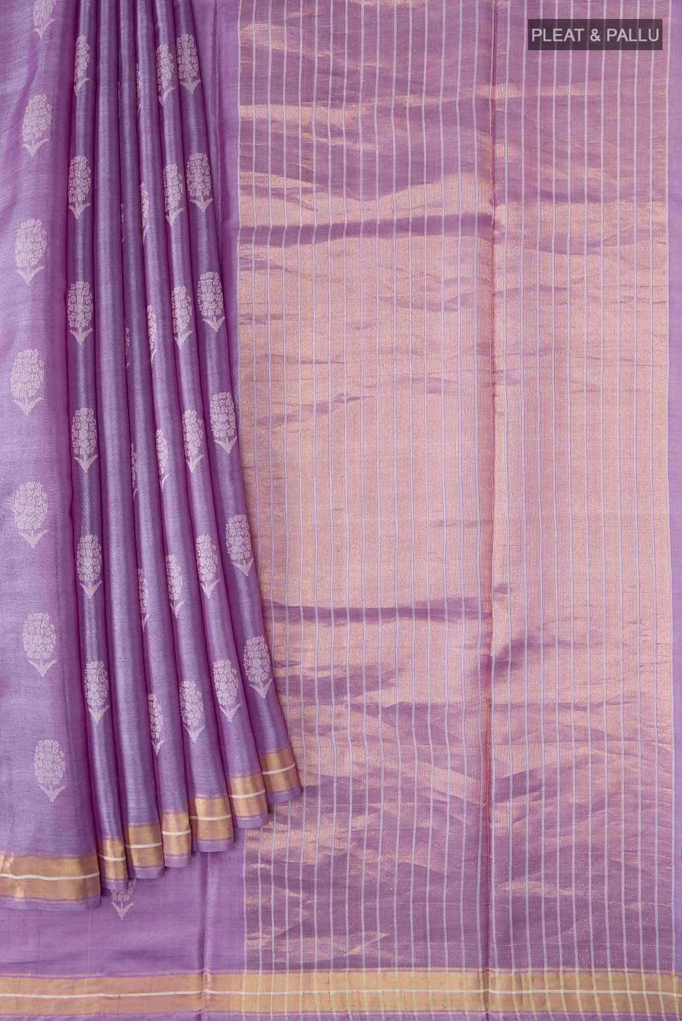 Basket of Lavender Flowers -Bhagalpuri Tussar Silk Saree in Lavender Color - Image 6