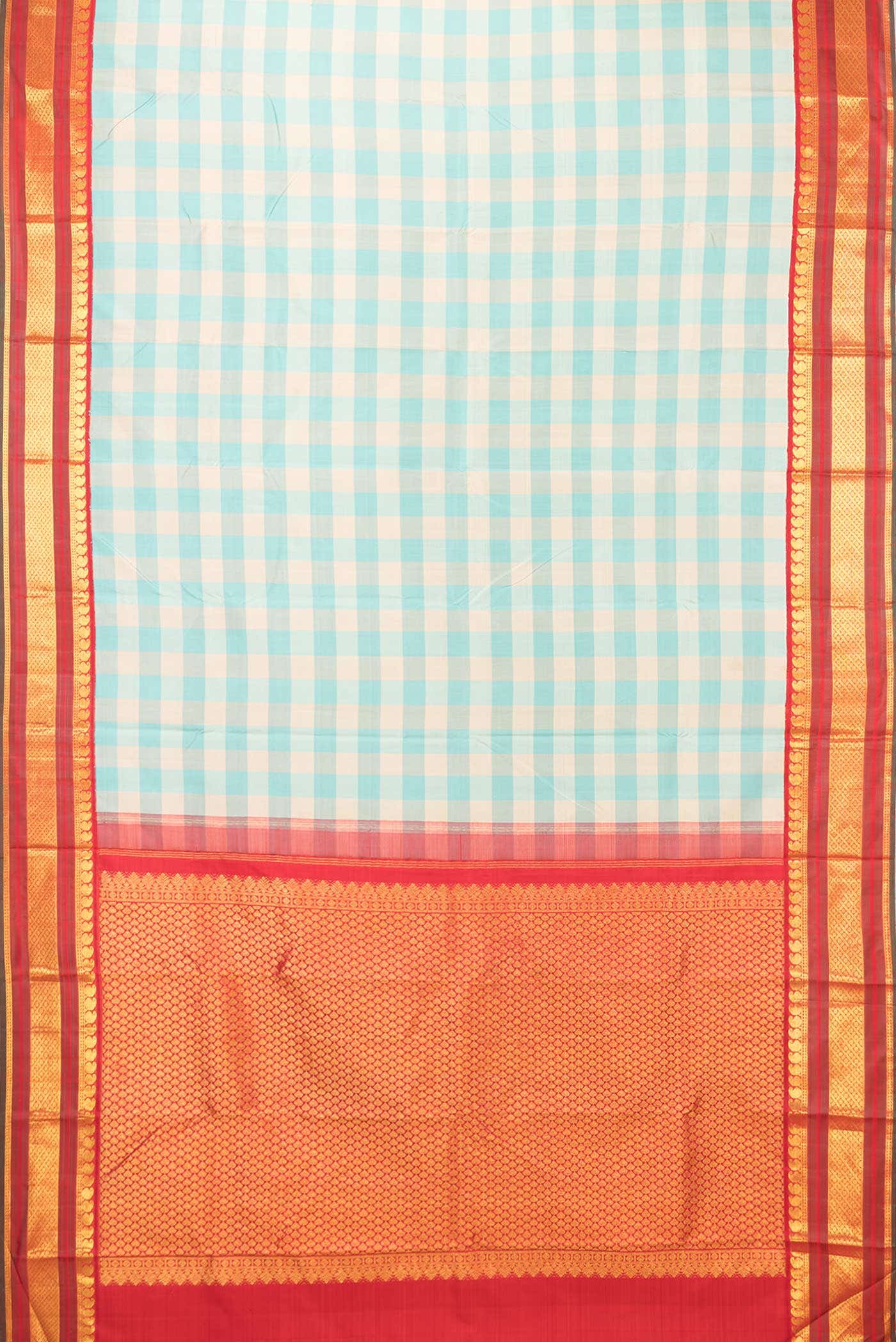 Pure Silk Pure Zari Beige and Sky Blue Dual Tone Kanjivaram Saree - Image 4