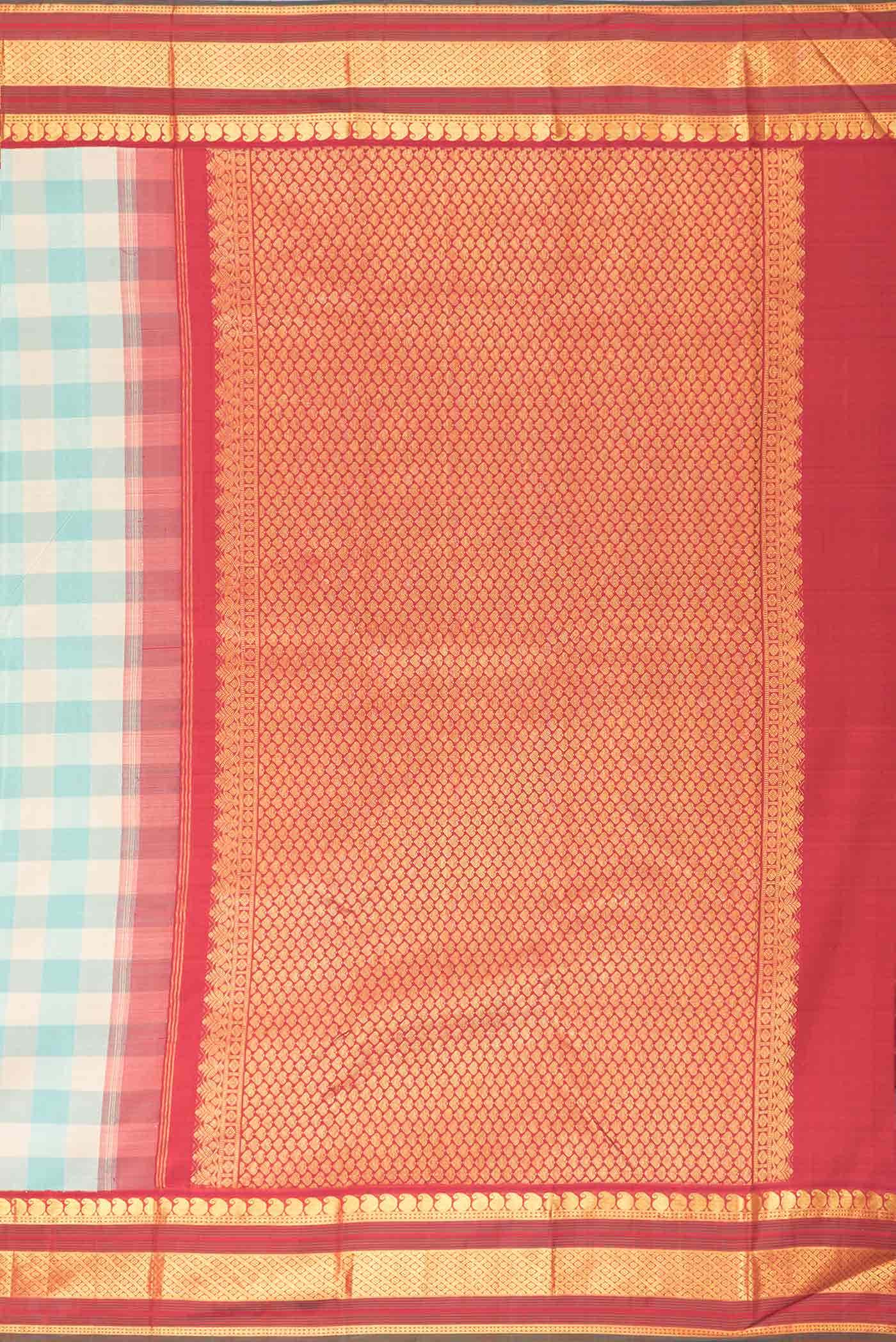 Pure Silk Pure Zari Beige and Sky Blue Dual Tone Kanjivaram Saree - Image 5