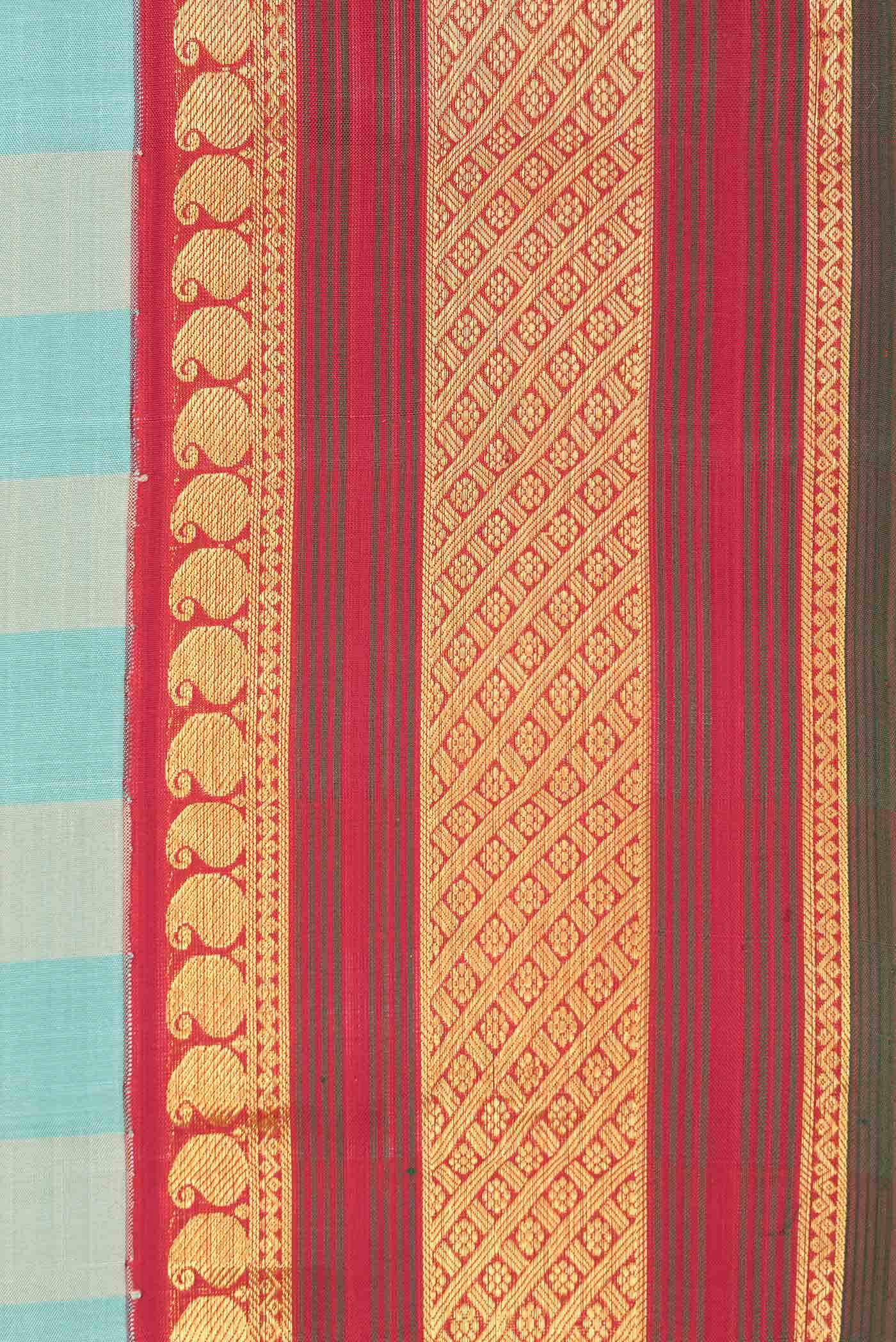 Pure Silk Pure Zari Beige and Sky Blue Dual Tone Kanjivaram Saree - Image 6
