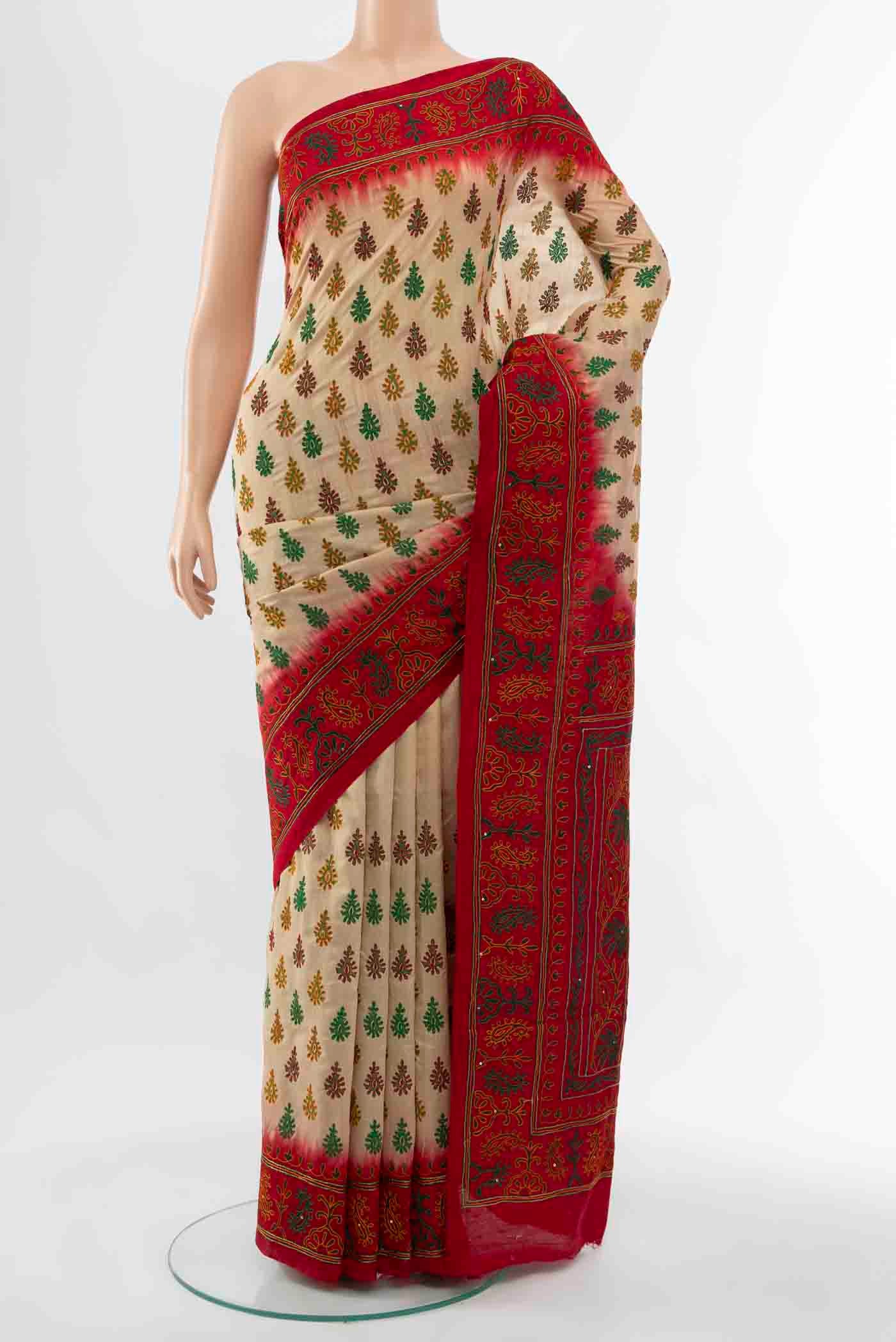 Beige Blended Raw Silk Saree