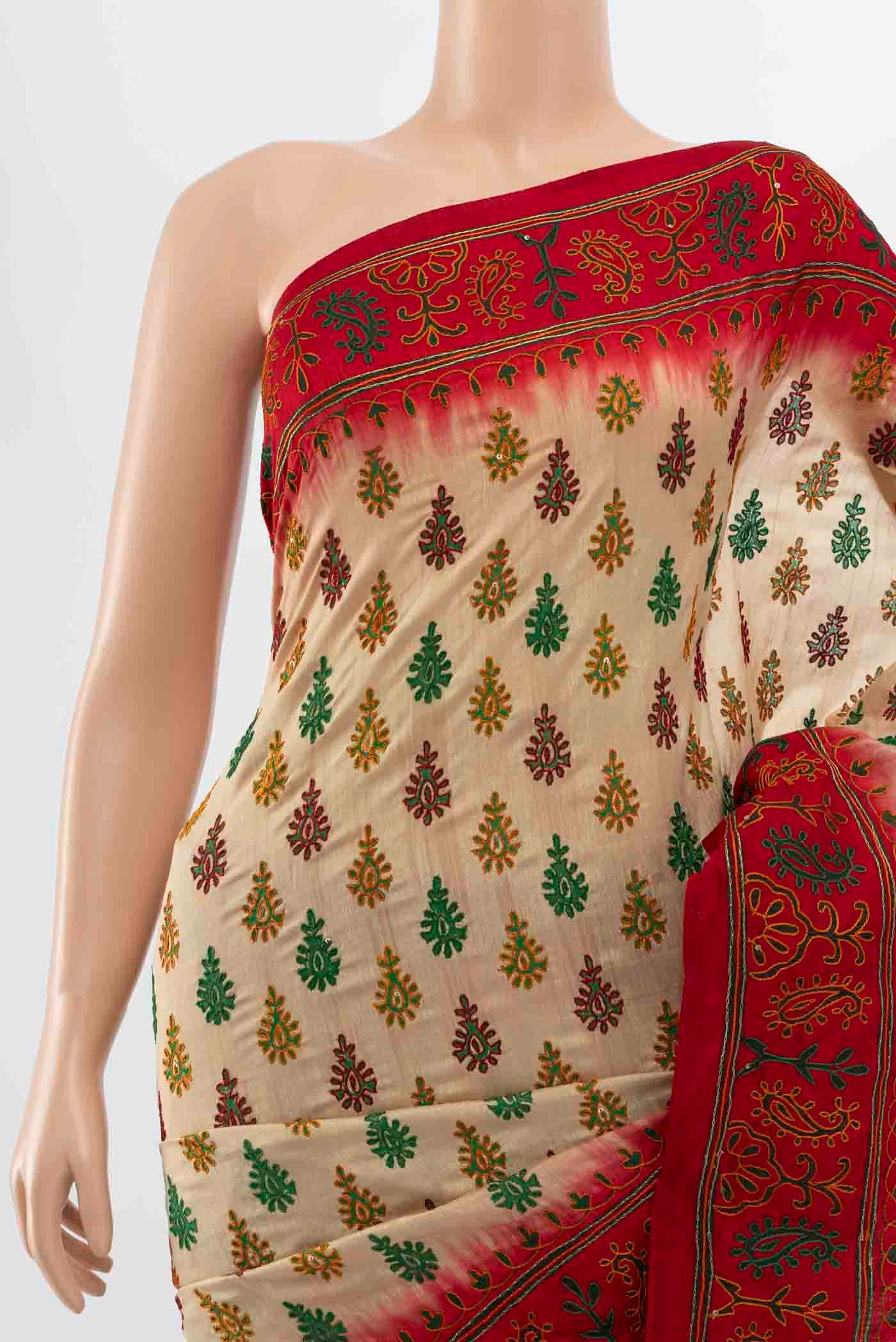 Beige Blended Raw Silk Saree - Image 2