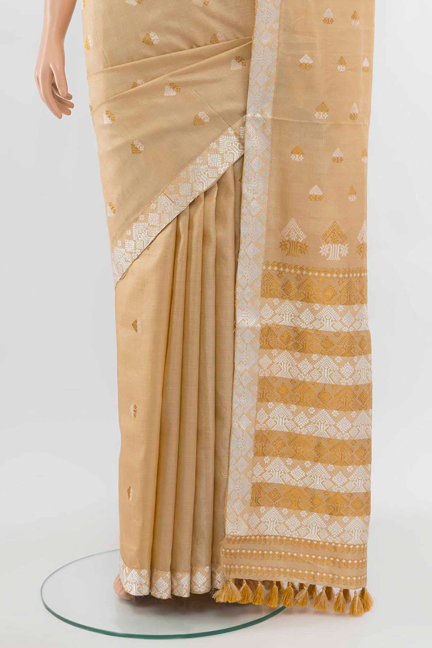 Beige Assam Silk Saree - Image 3