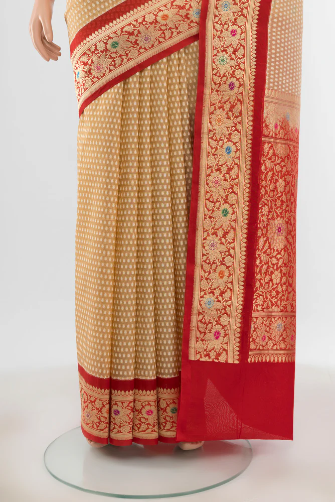 Beige Banarasi Kora Silk Saree - Image 3