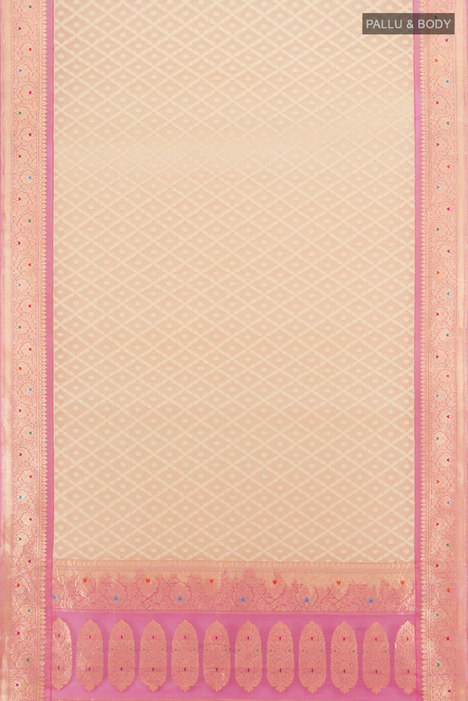 Cream Banarasi Kora Silk Saree - Image 5