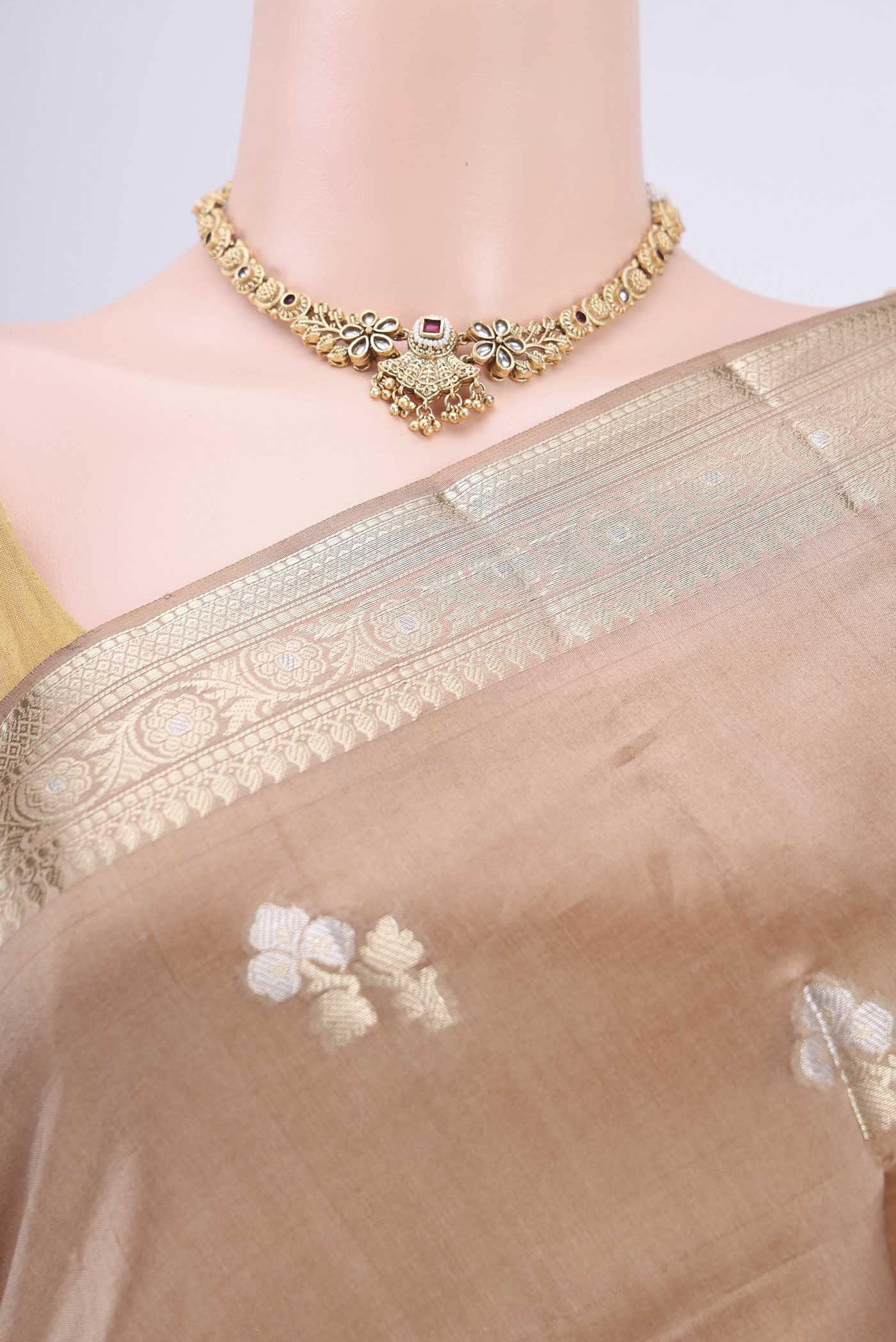 Beige Banarasi Raw Silk Saree - Image 2