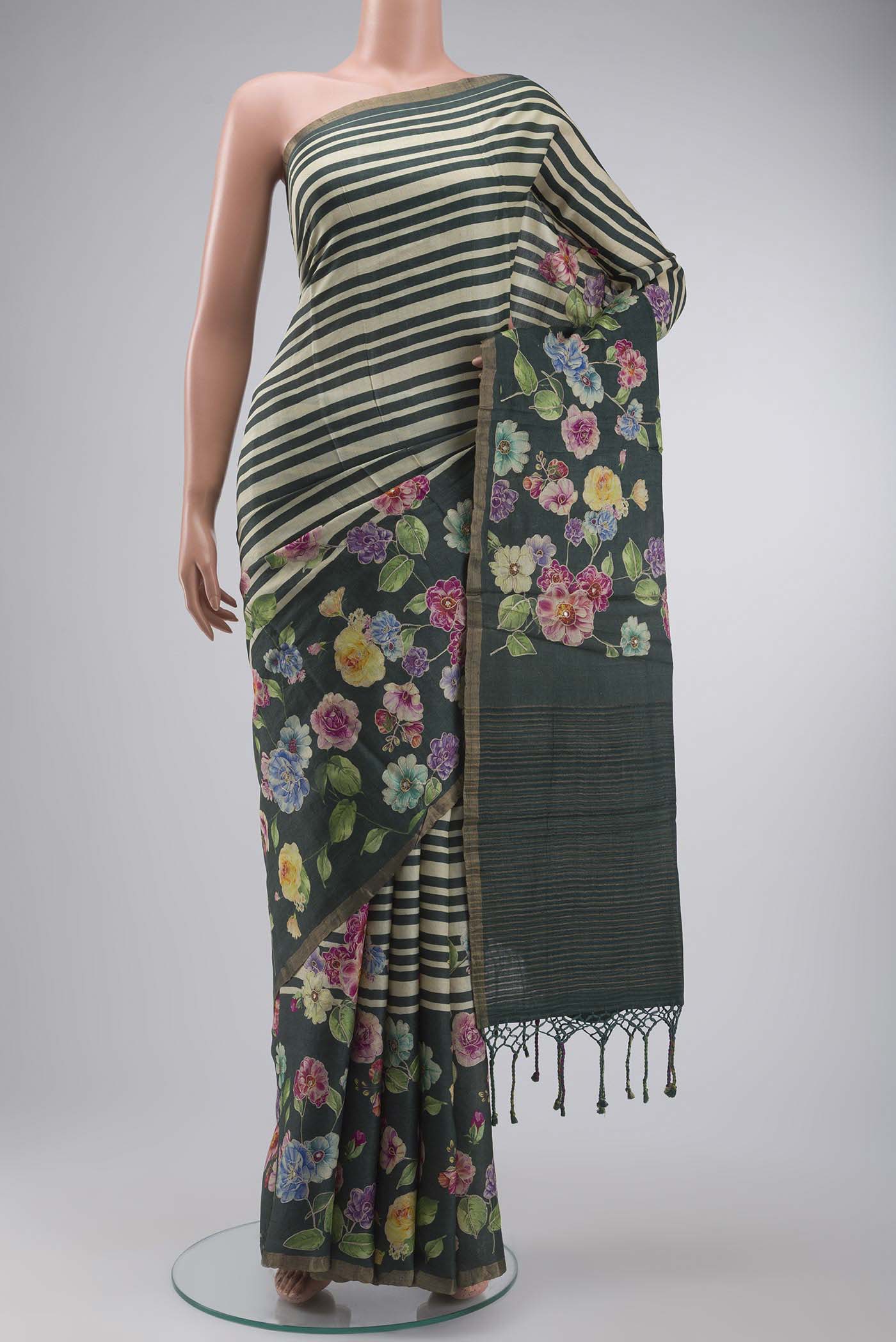 Beige Tussar Silk Saree