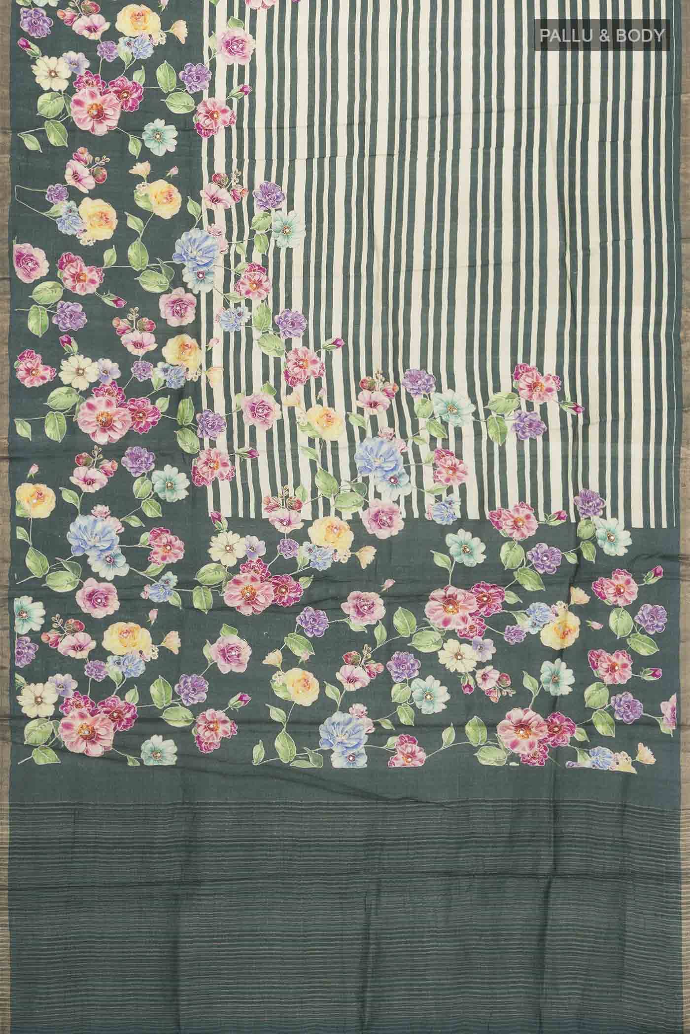 Beige Tussar Silk Saree - Image 5