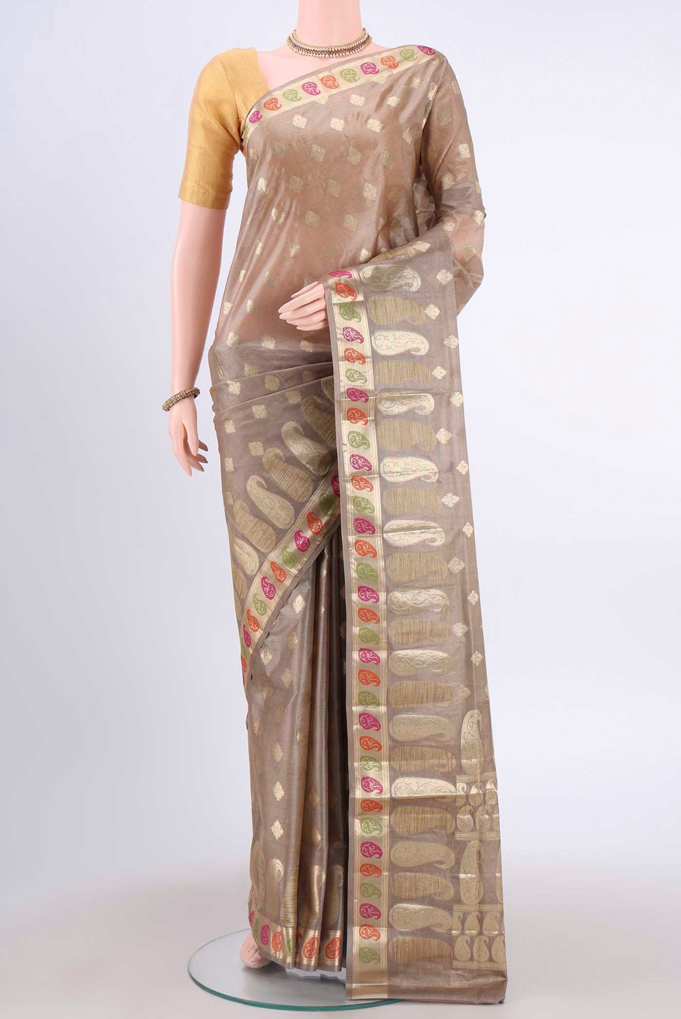 Grey Banarasi Tussar Silk Saree