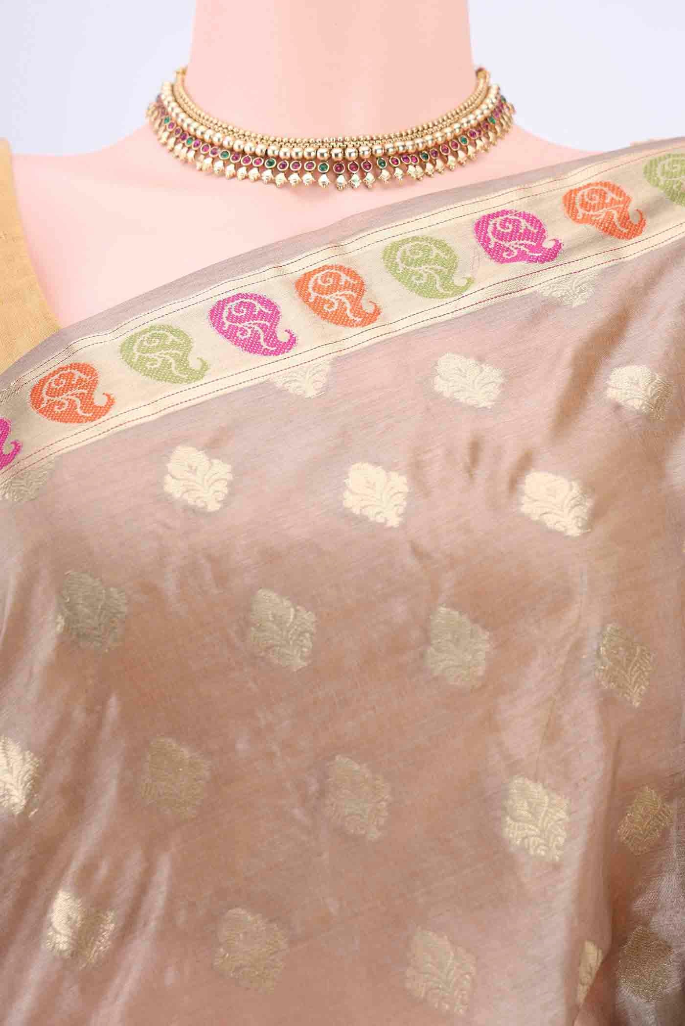 Grey Banarasi Tussar Silk Saree - Image 2