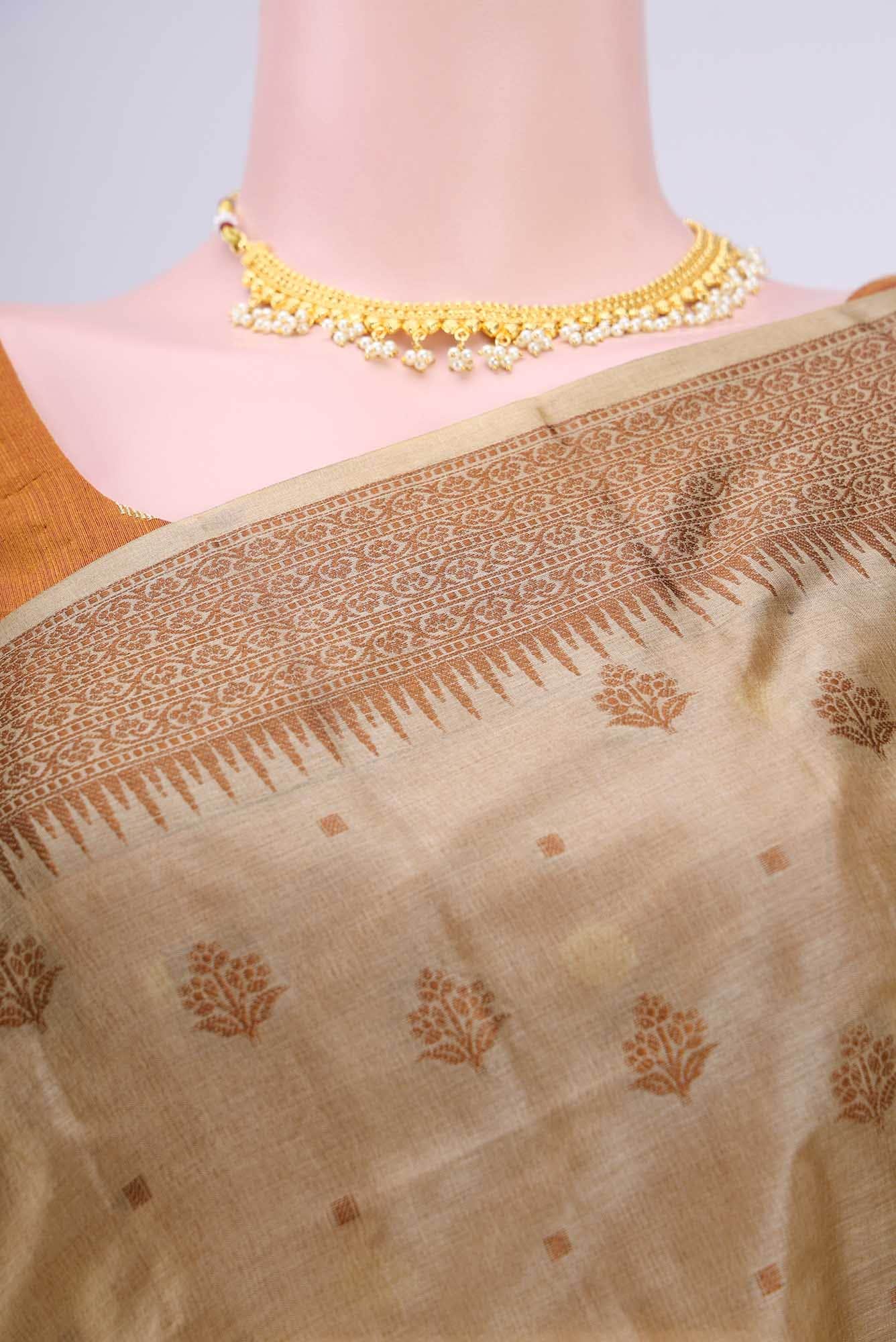 Beige Banarasi Raw Silk Saree - Image 3