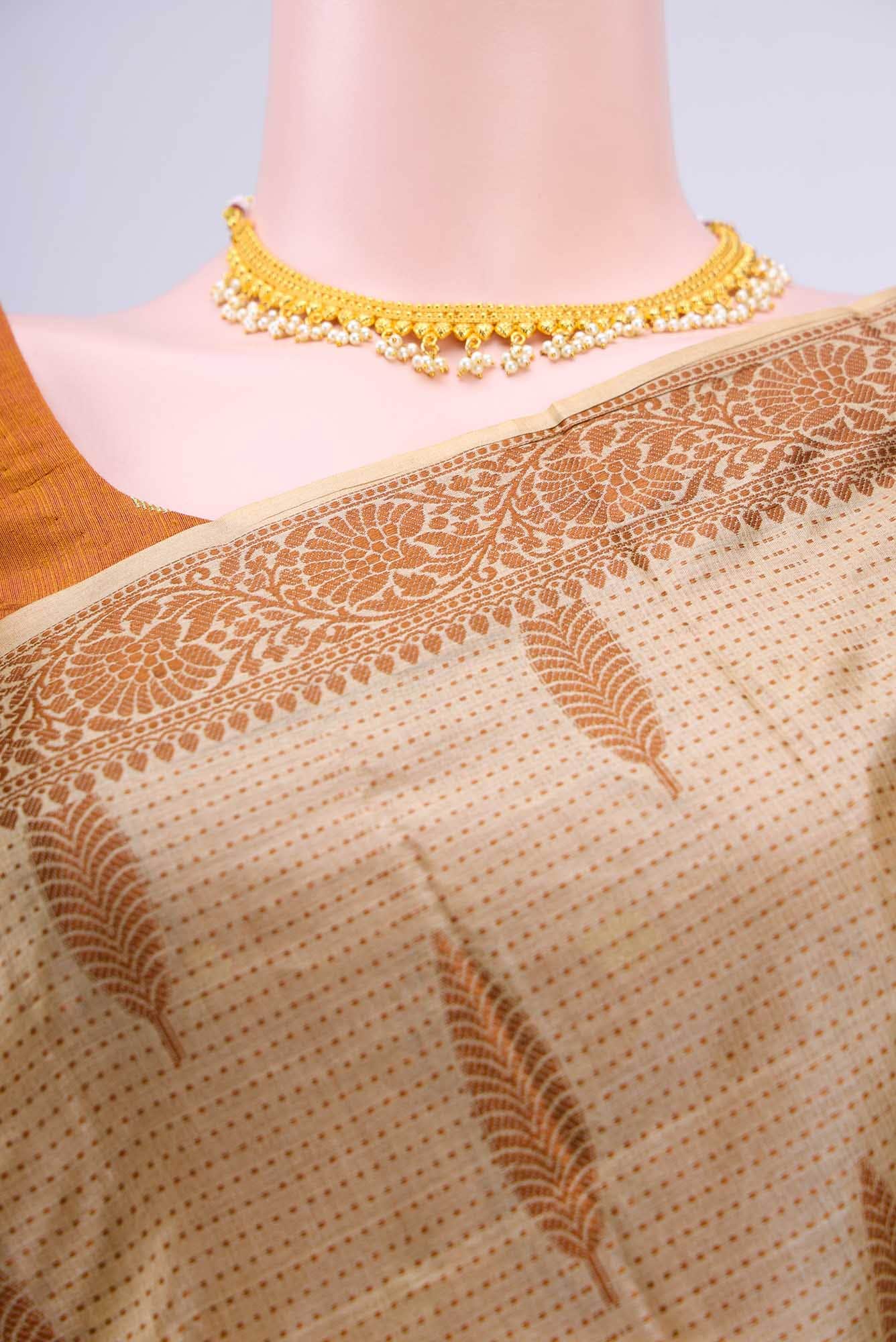 Beige Banarasi Raw Silk Saree - Image 3