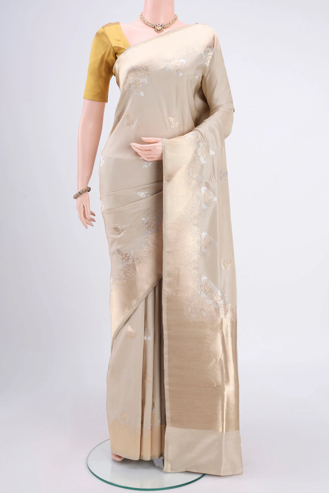 Beige Banarasi Silk Saree