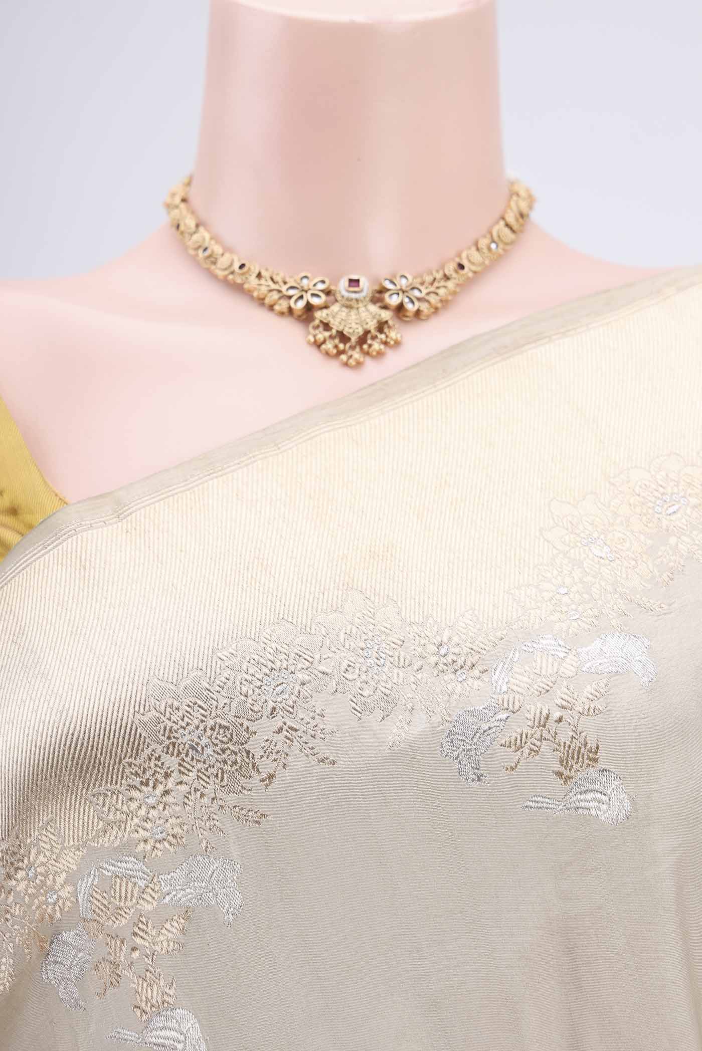 Beige Banarasi Silk Saree - Image 2