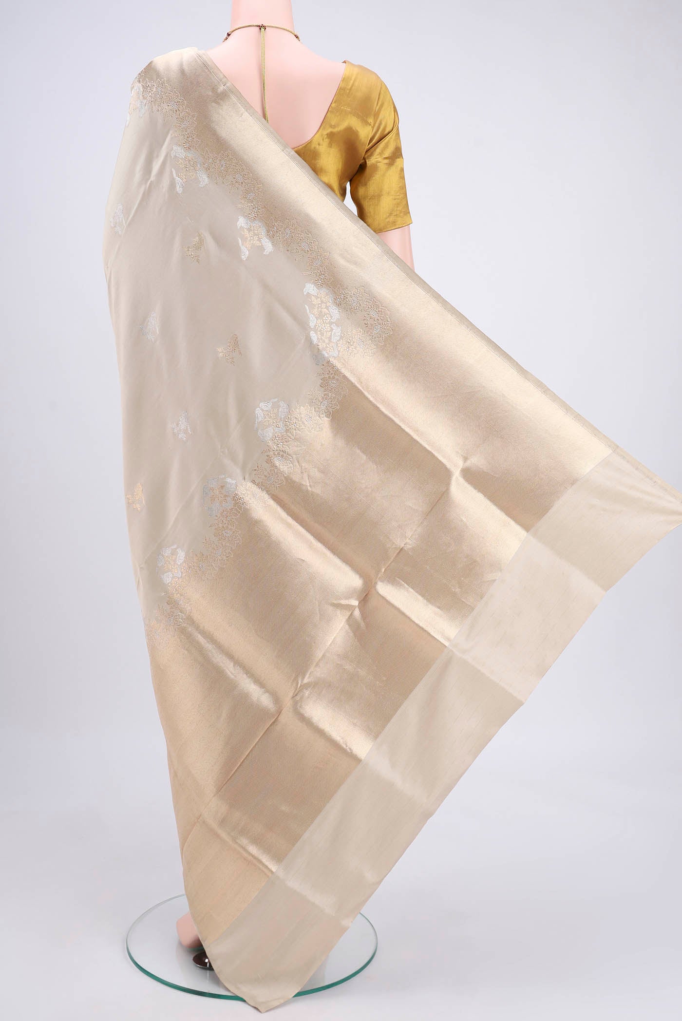 Beige Banarasi Silk Saree - Image 3