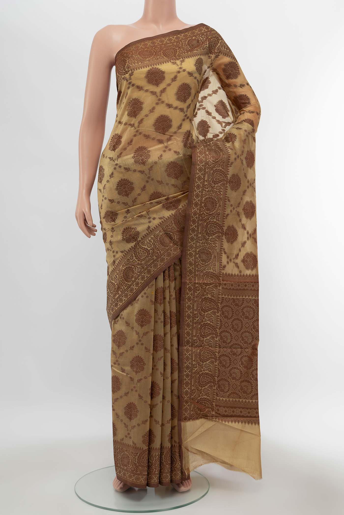 Beige Banarasi Tussar Silk Saree