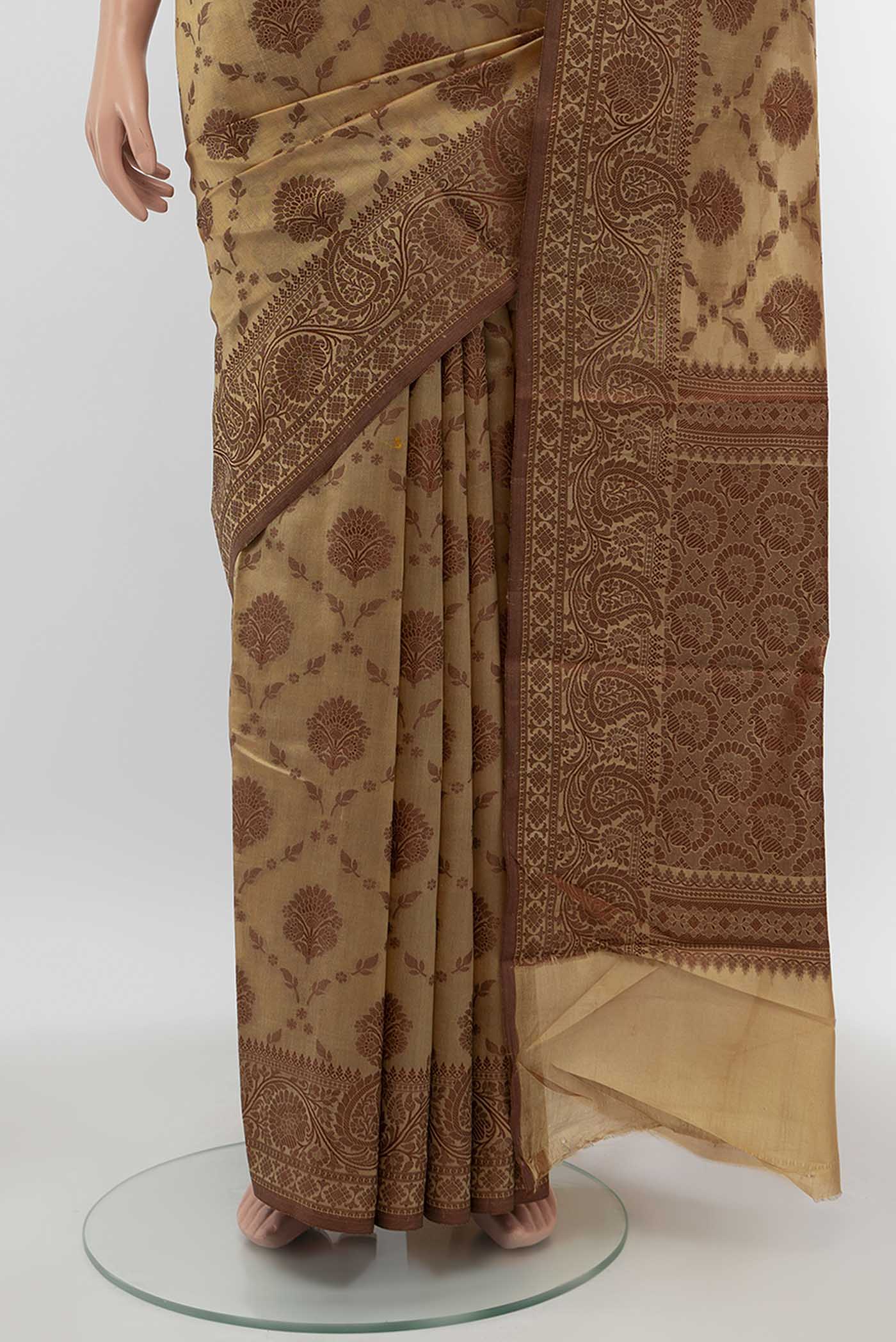 Beige Banarasi Tussar Silk Saree - Image 3