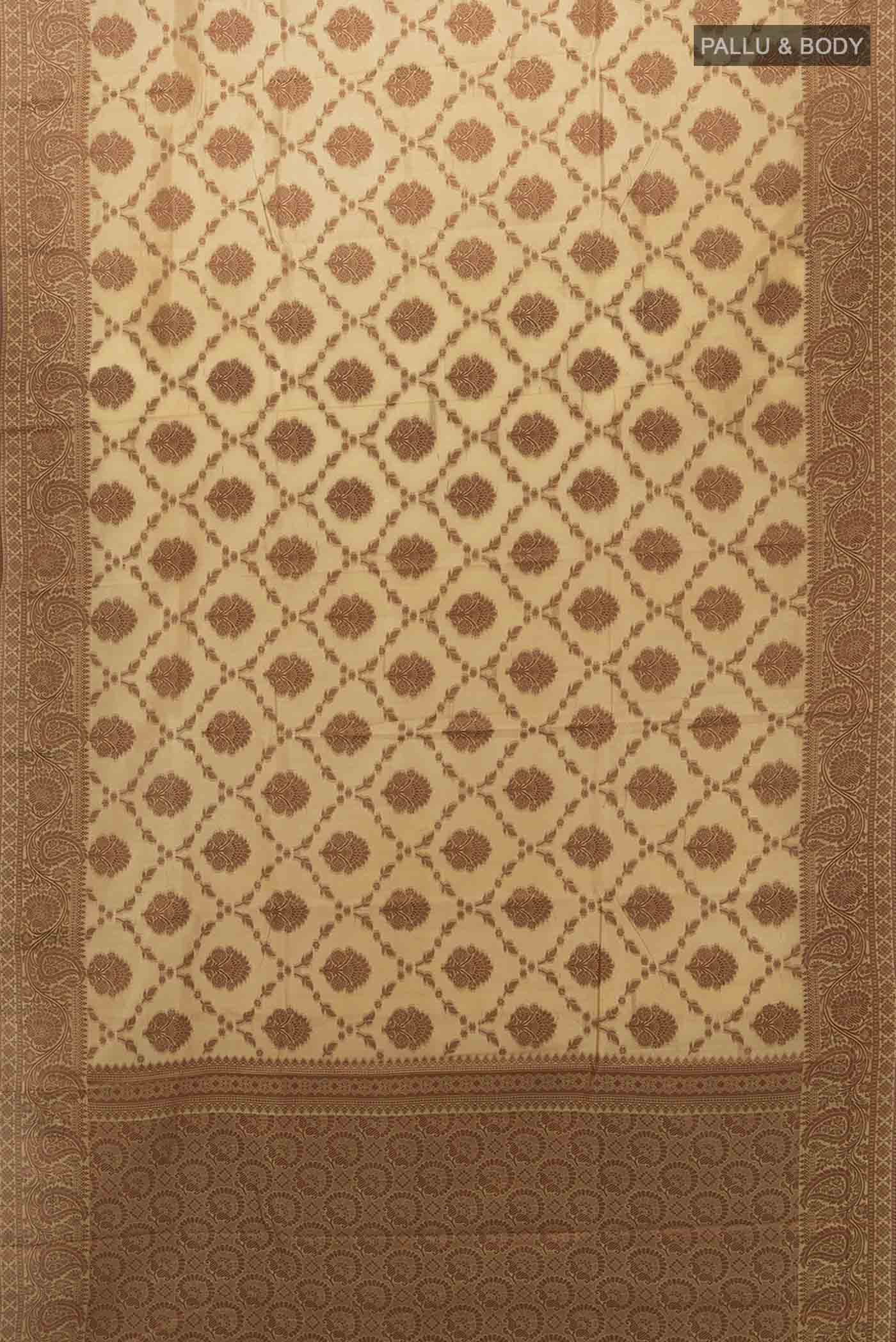 Beige Banarasi Tussar Silk Saree - Image 5