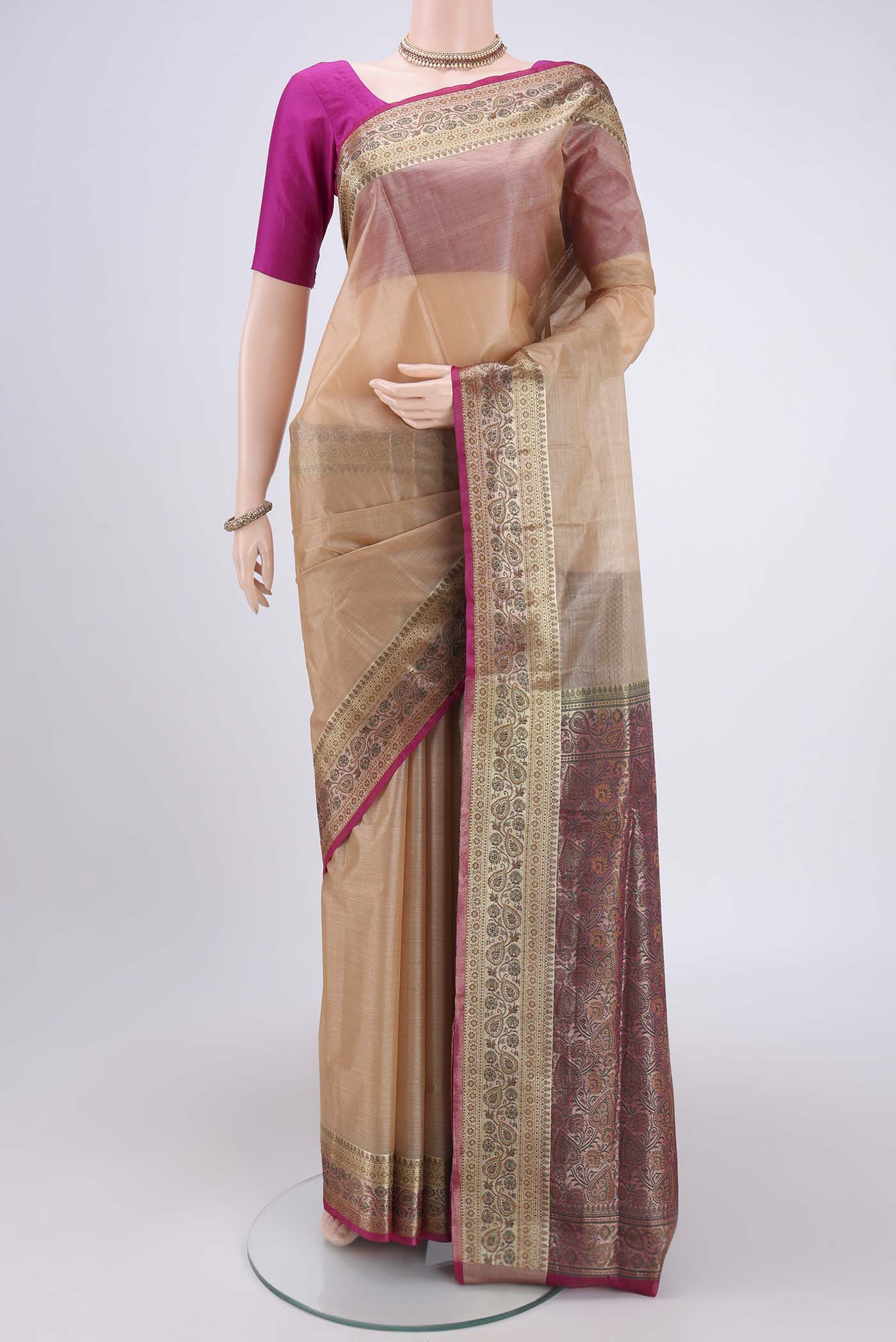 Beige Banarasi Tussar Silk Saree