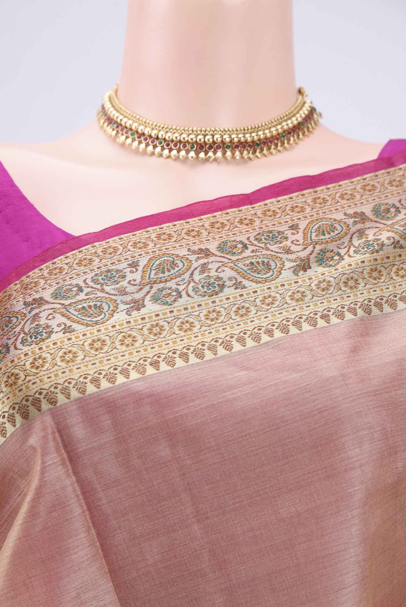 Beige Banarasi Tussar Silk Saree - Image 2