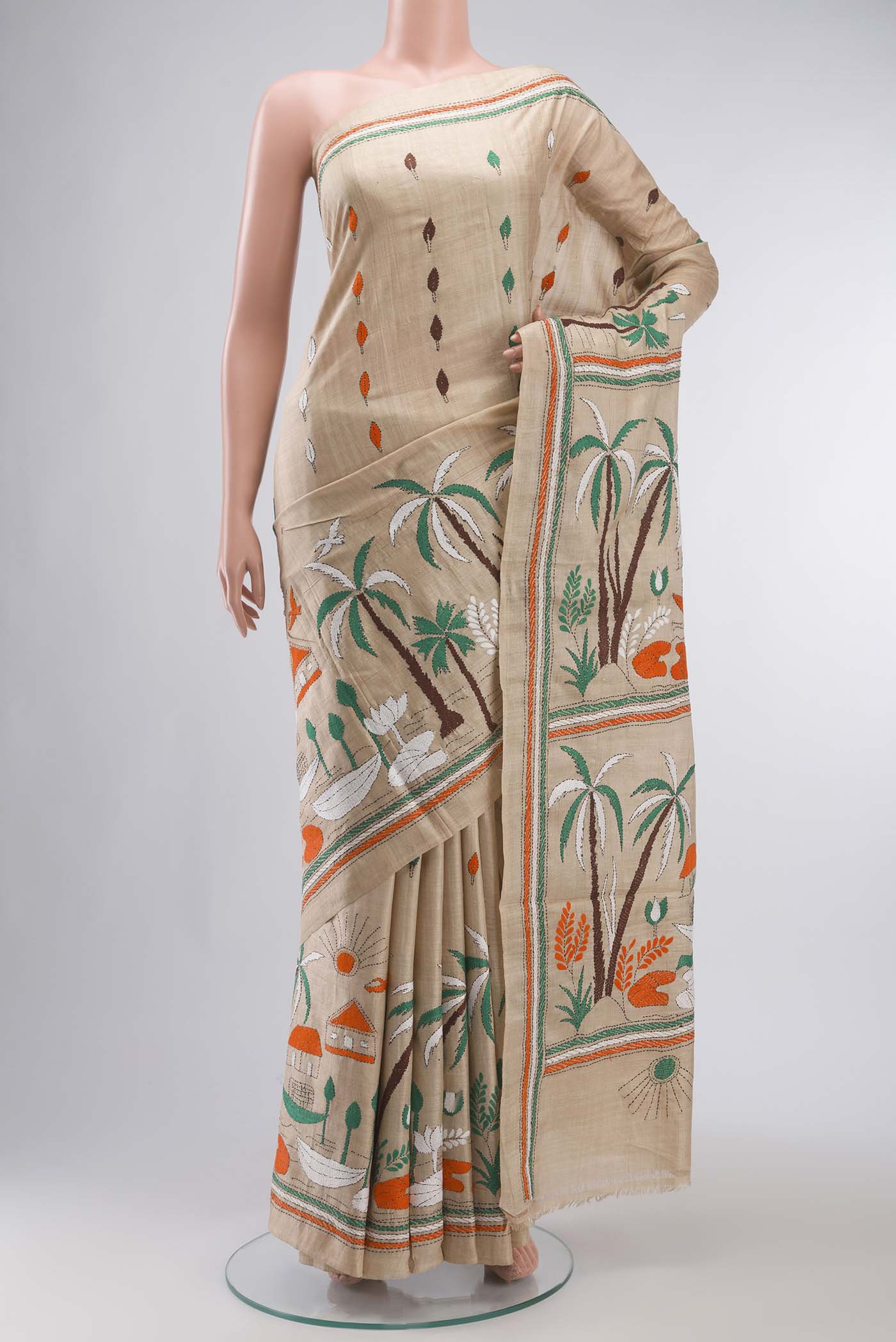 Beige Bhagalpuri Tussar Silk Saree