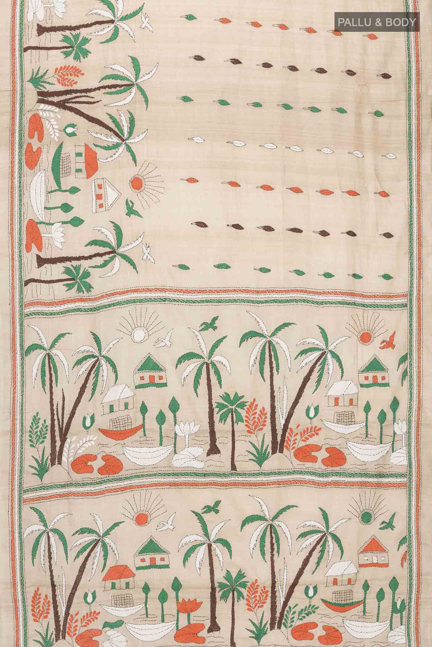Beige Bhagalpuri Tussar Silk Saree - Image 6