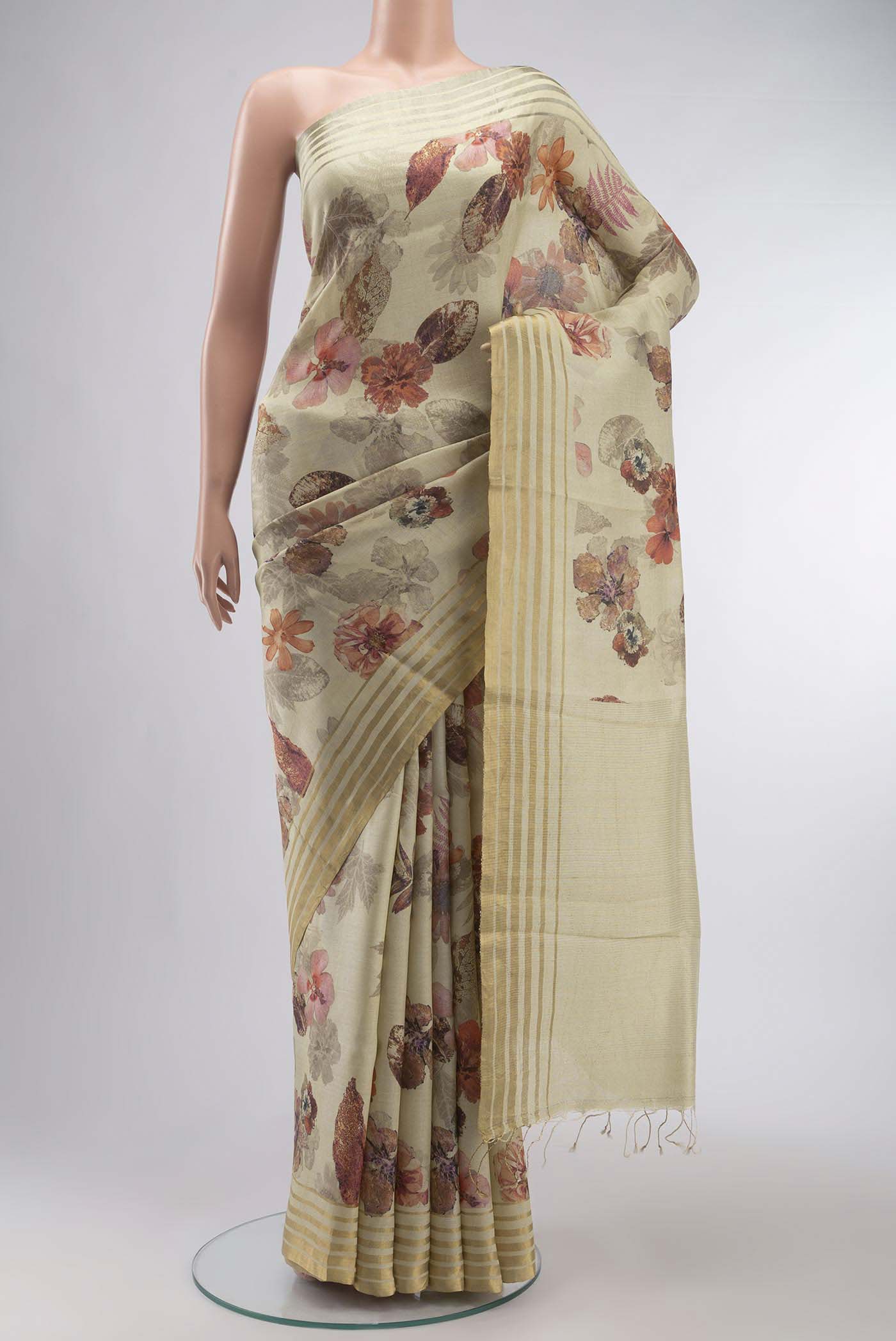 Beige Bhagalpuri Tussar Silk Saree