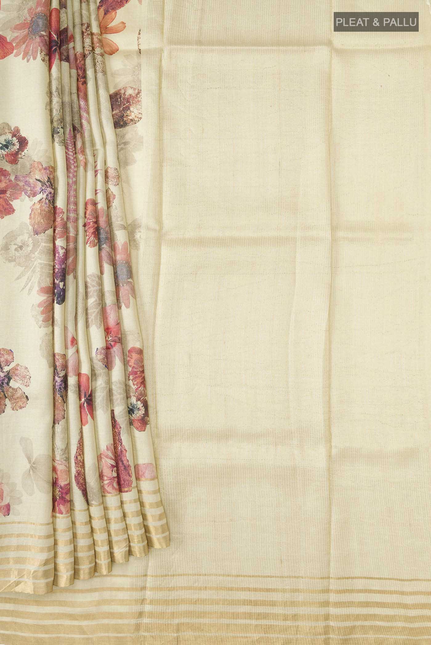 Beige Bhagalpuri Tussar Silk Saree - Image 4