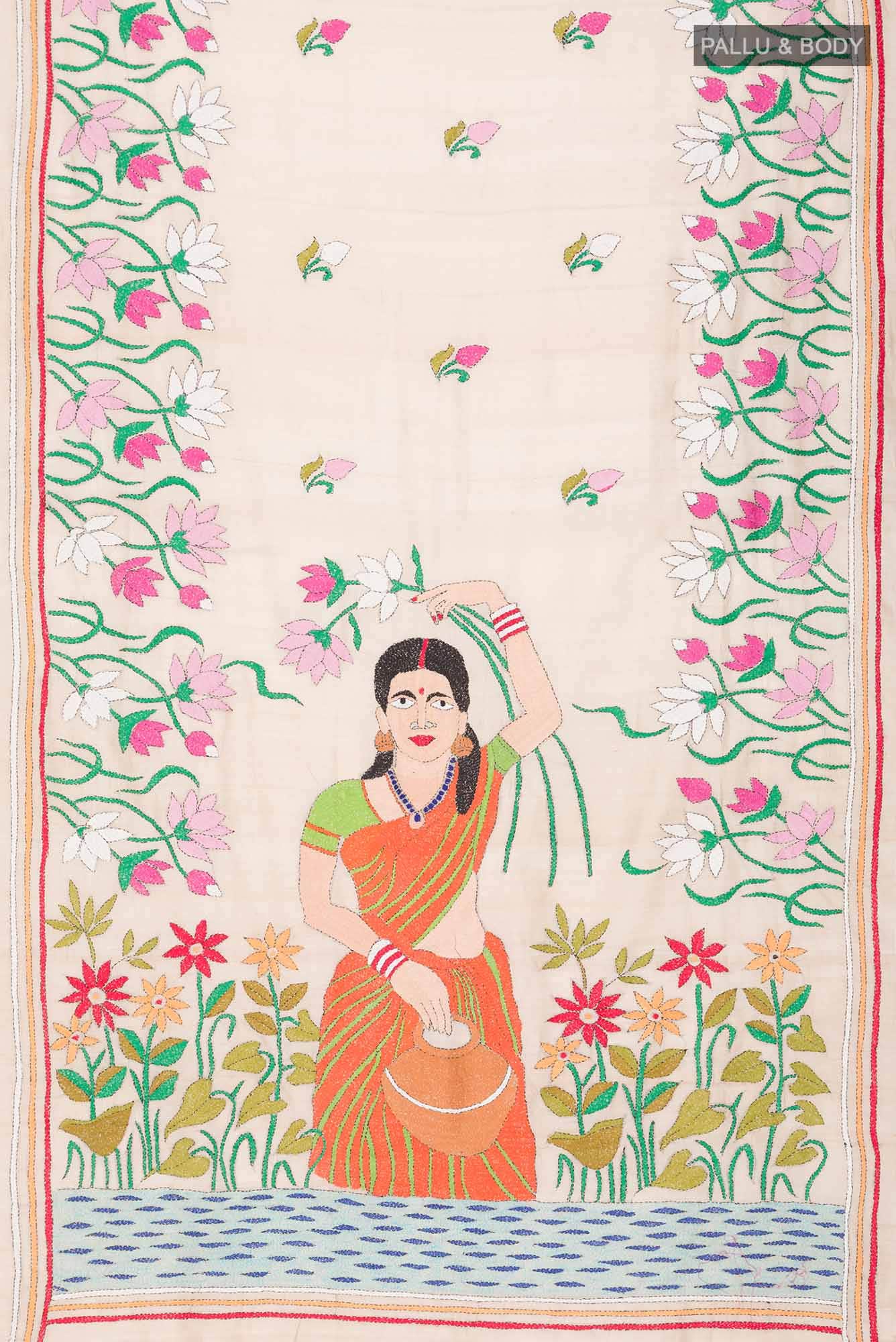 Beige Bhagalpuri Tussar Silk Saree - Image 4