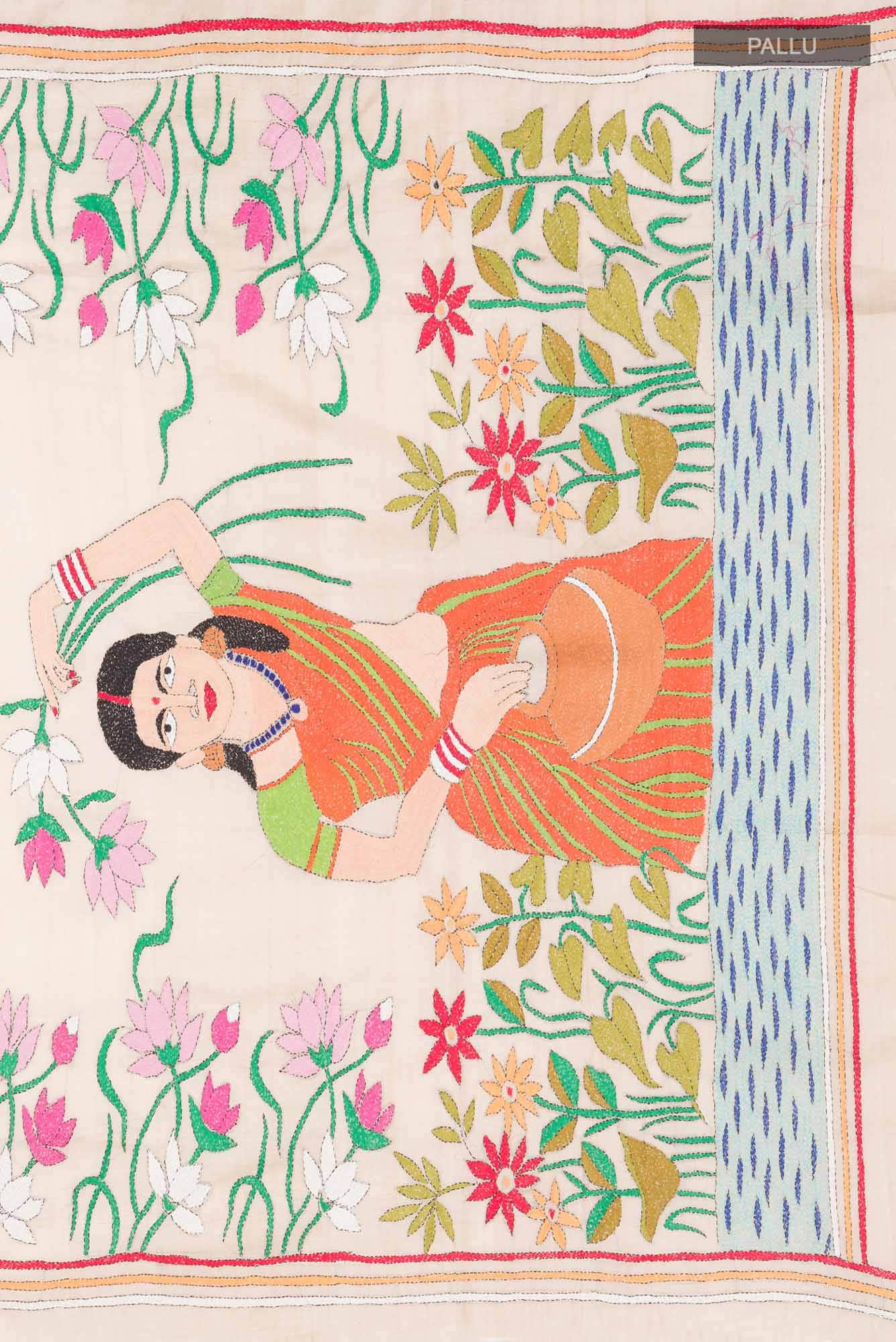 Beige Bhagalpuri Tussar Silk Saree - Image 5