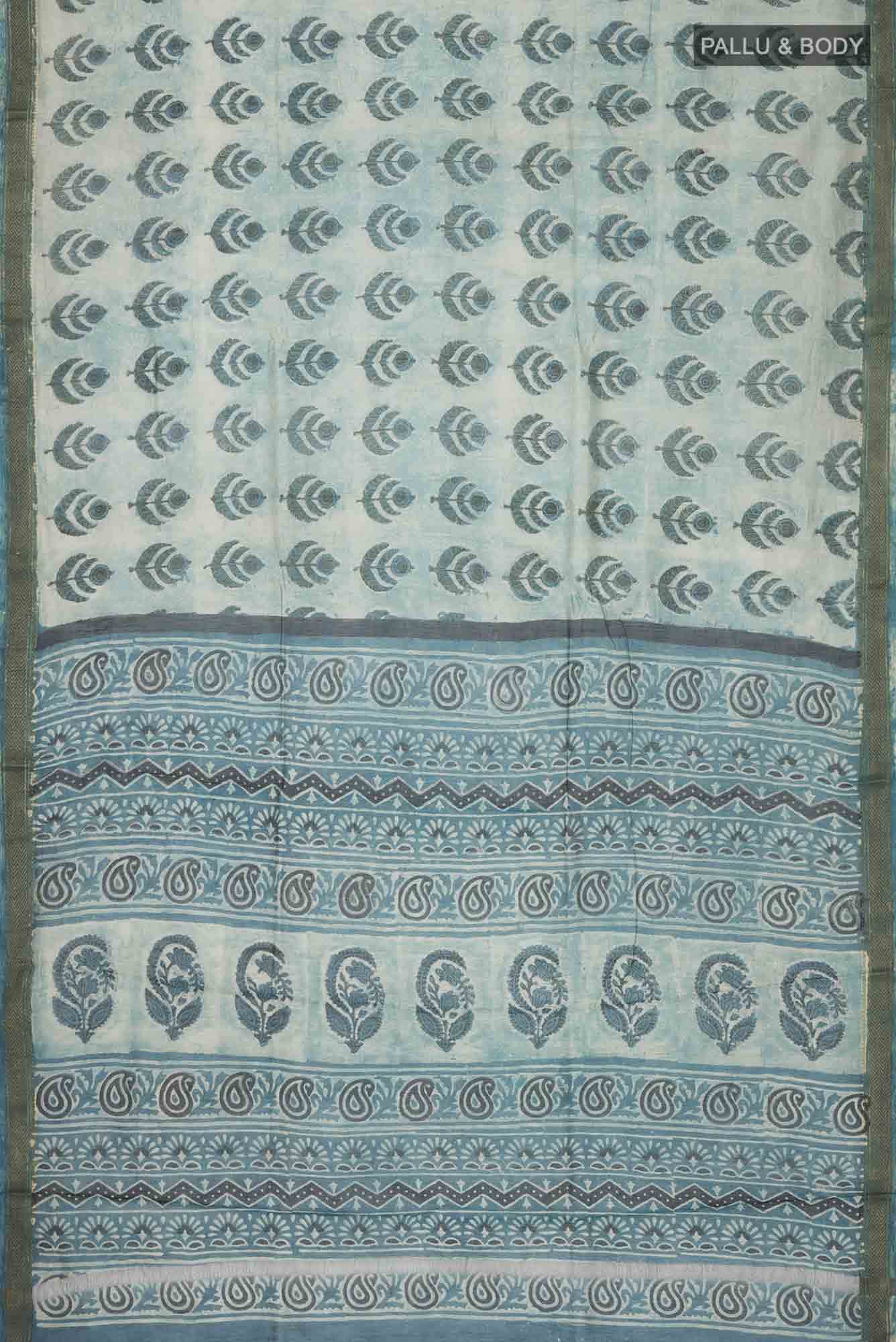 Light Blue Bhagalpuri Tussar Silk Saree - Image 3