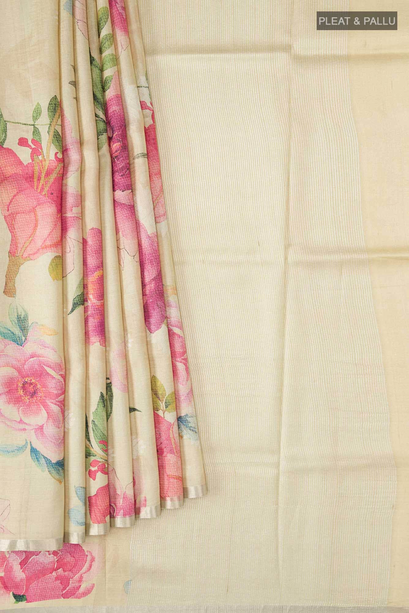Beige Bhagalpuri Tussar Silk Saree - Image 2