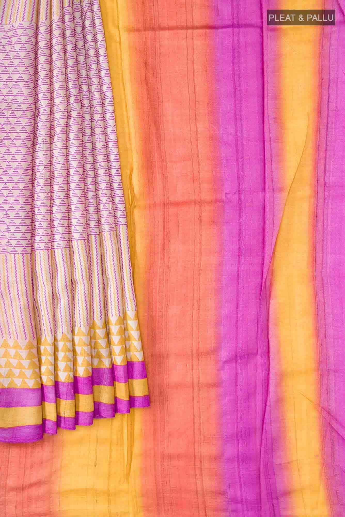 Lavender Bhagalpuri Tussar Silk Saree - Image 2