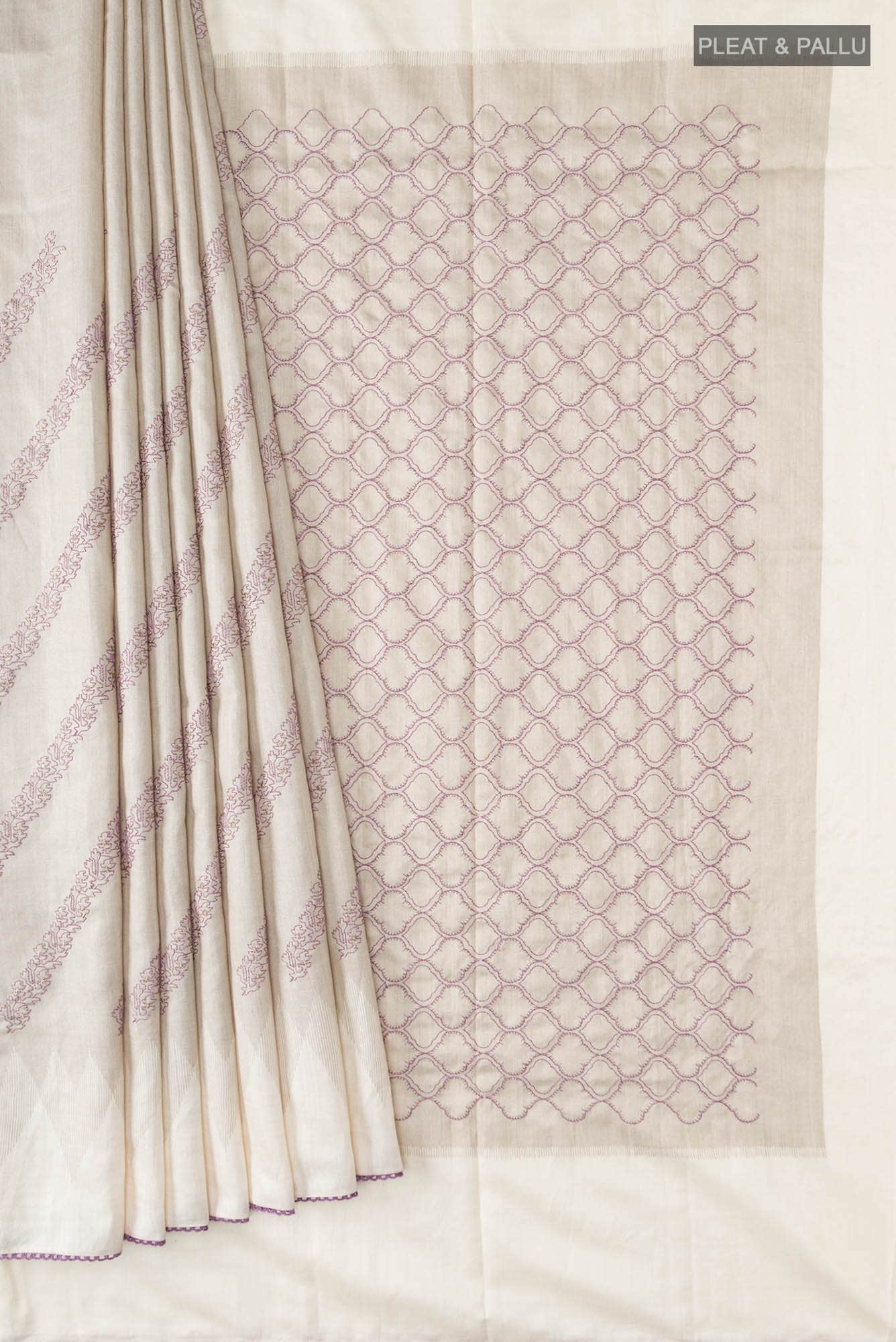 Beige Bhagalpuri Tussar Silk Saree - Image 2