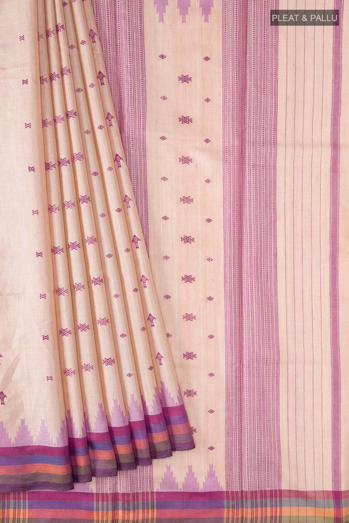Beige Bhagalpuri Tussar Silk Saree - Image 2