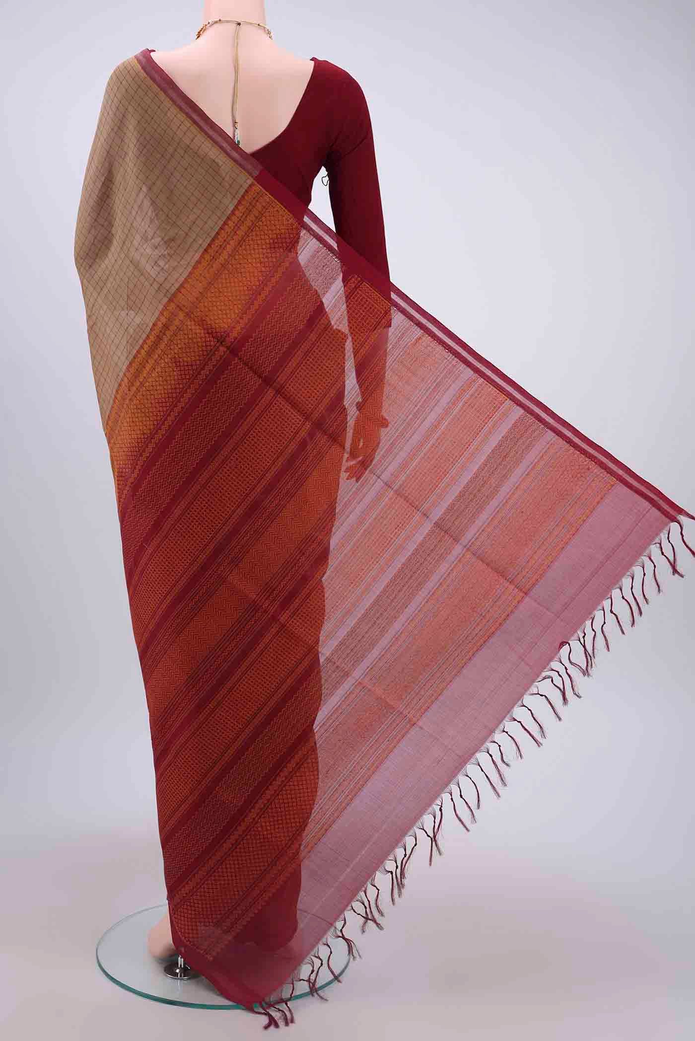 Beige Coimbatore Silk Cotton Saree - Image 3