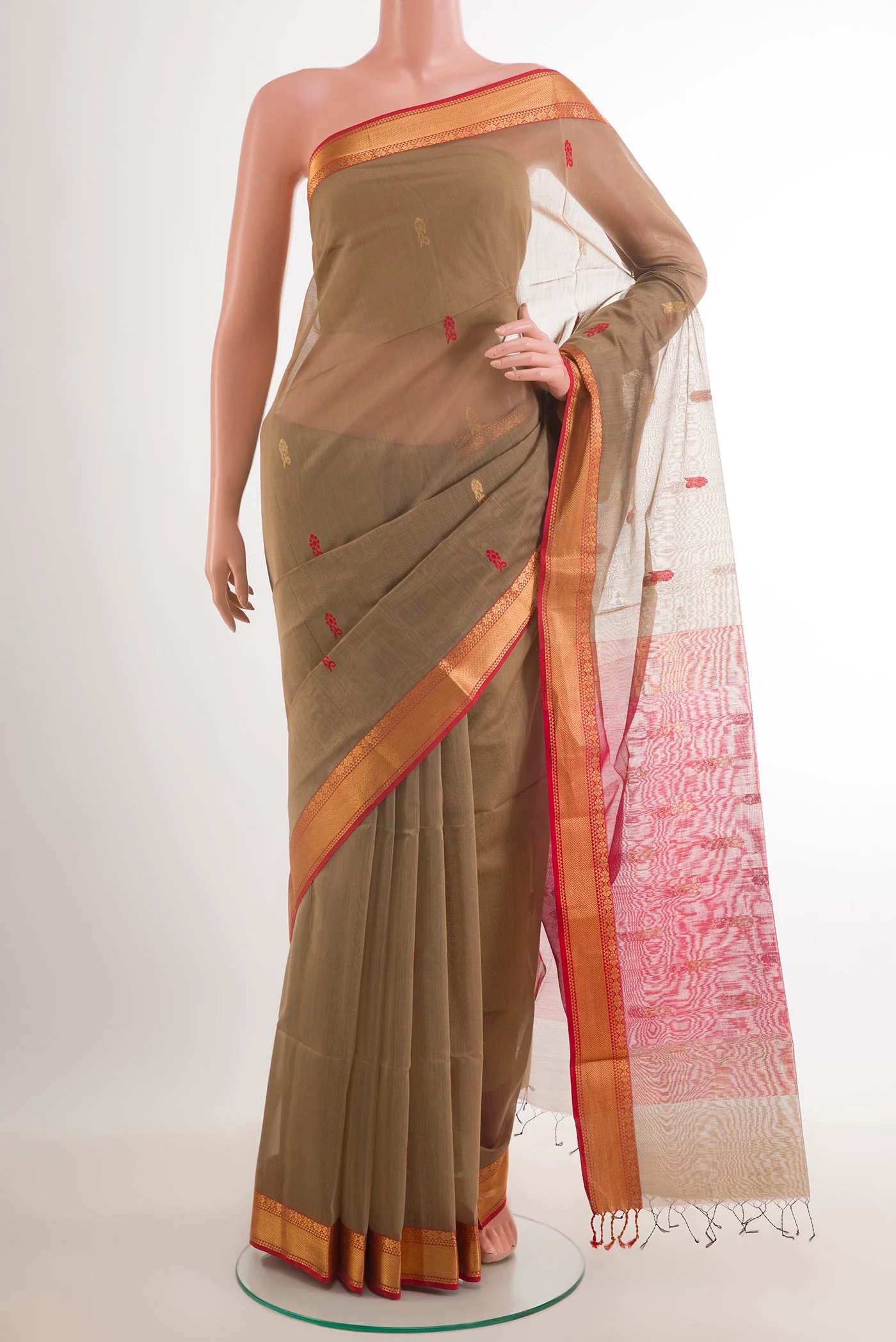Beige Maheshwari Silk Cotton Saree