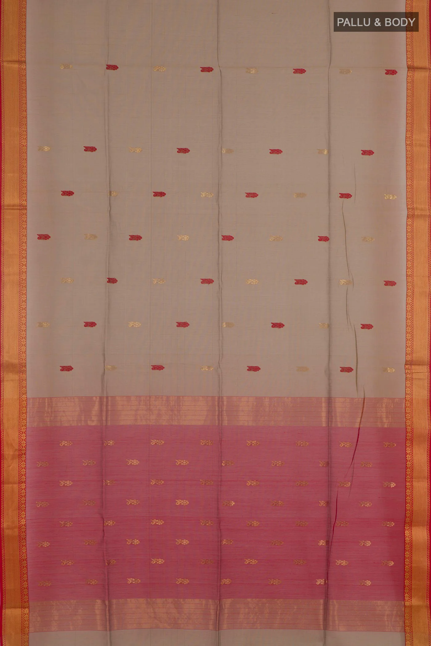 Beige Maheshwari Silk Cotton Saree - Image 3
