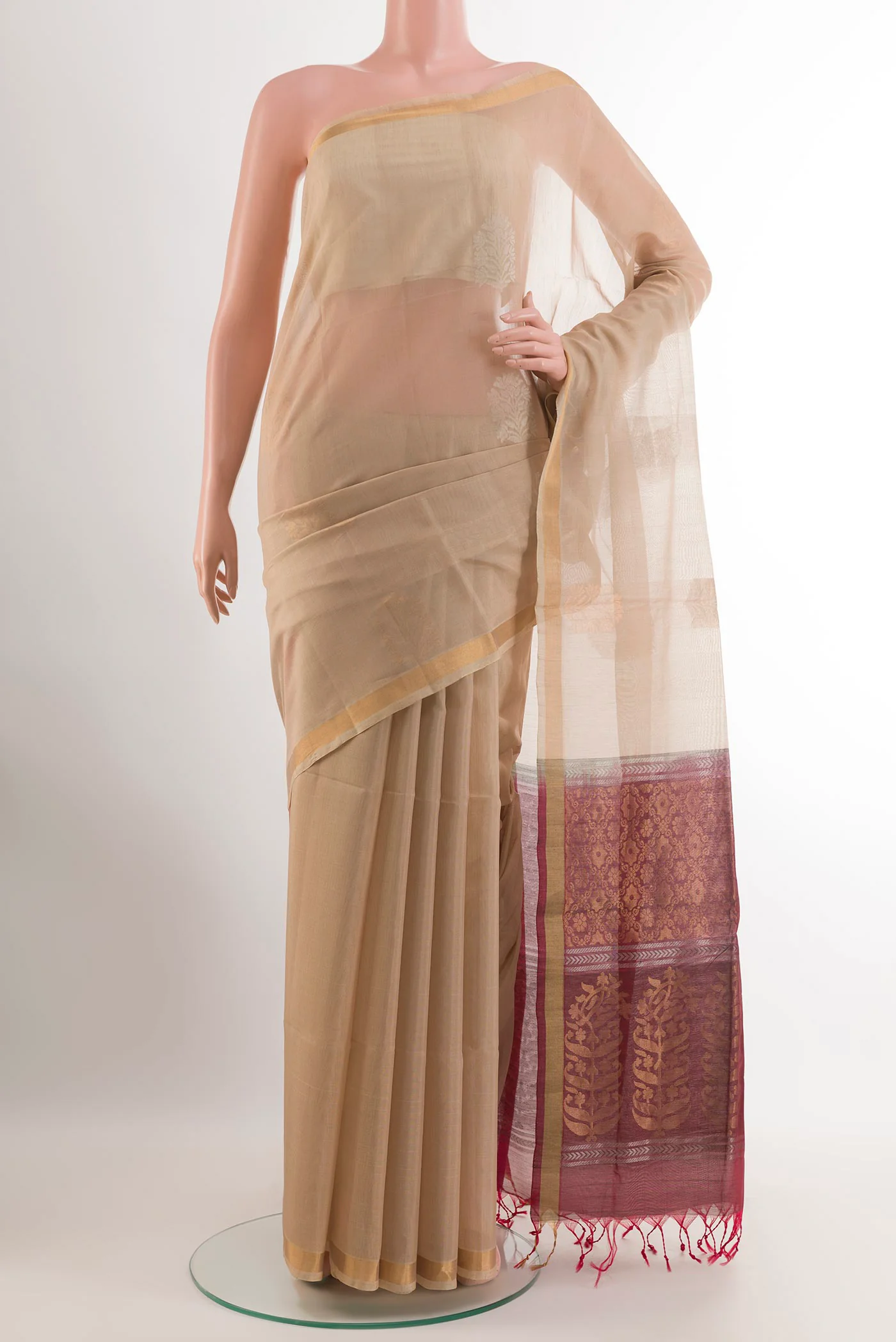 Beige Silk Cotton Saree