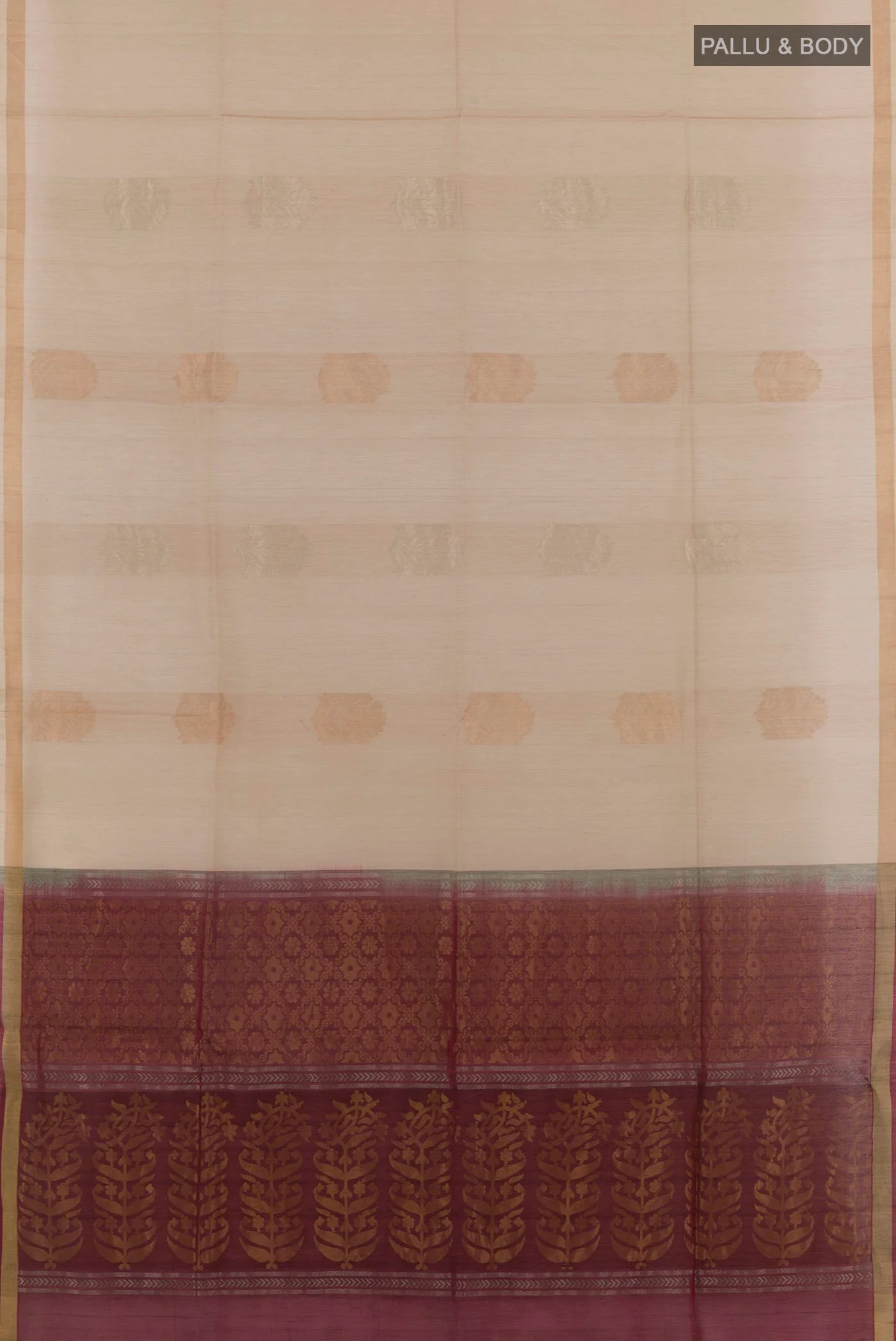 Beige Silk Cotton Saree - Image 3