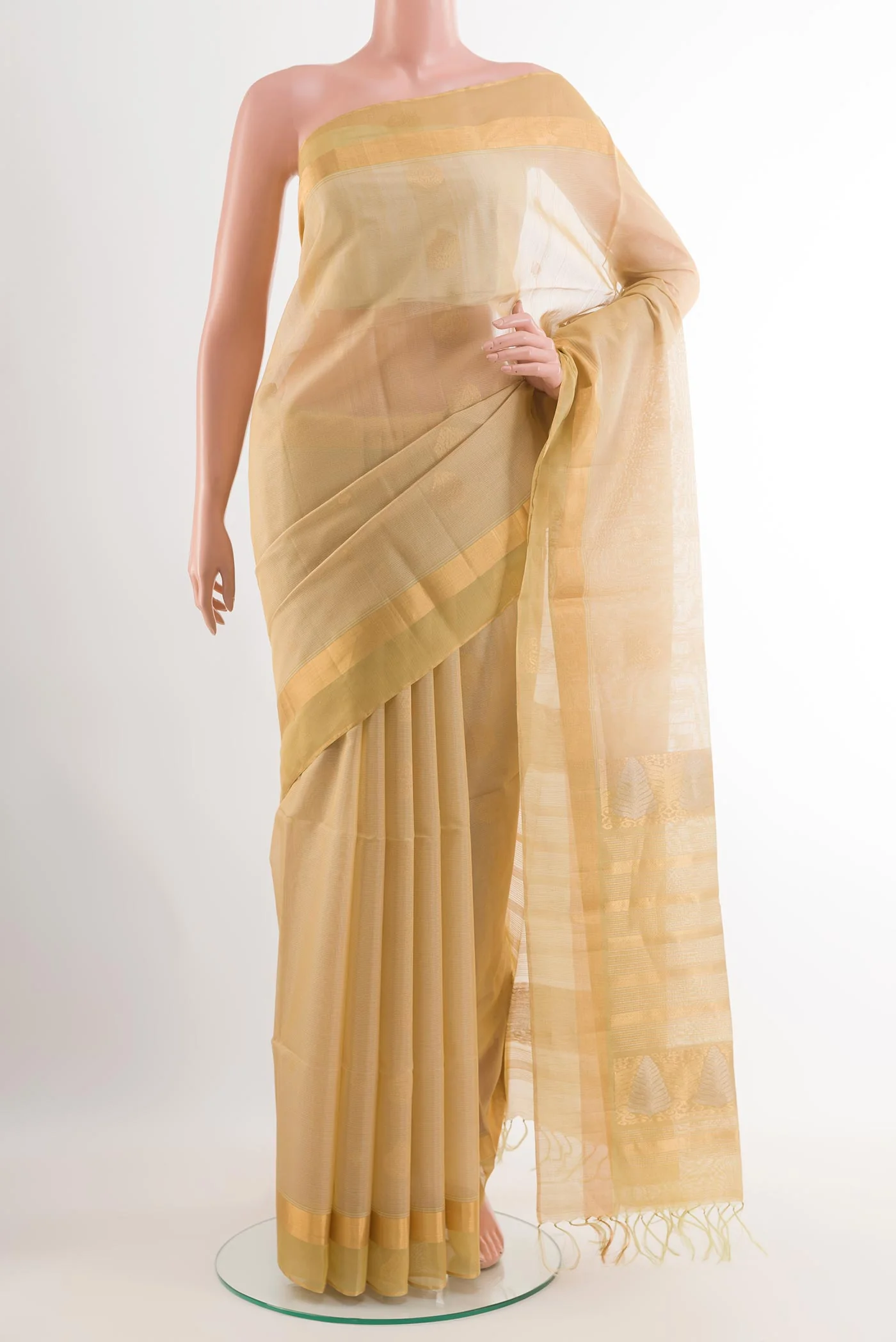 Beige Silk Cotton Saree