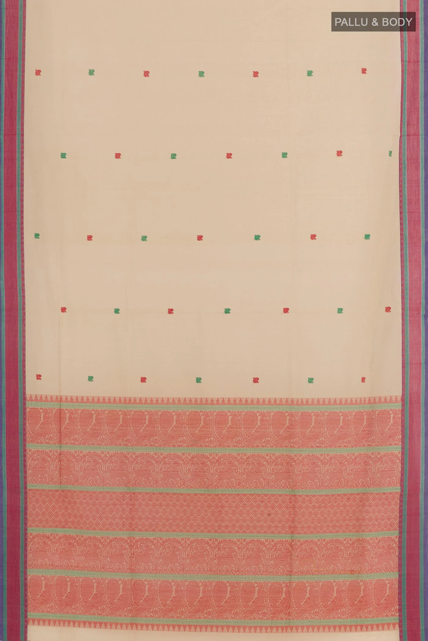 Beige Silk Cotton Saree - Image 3