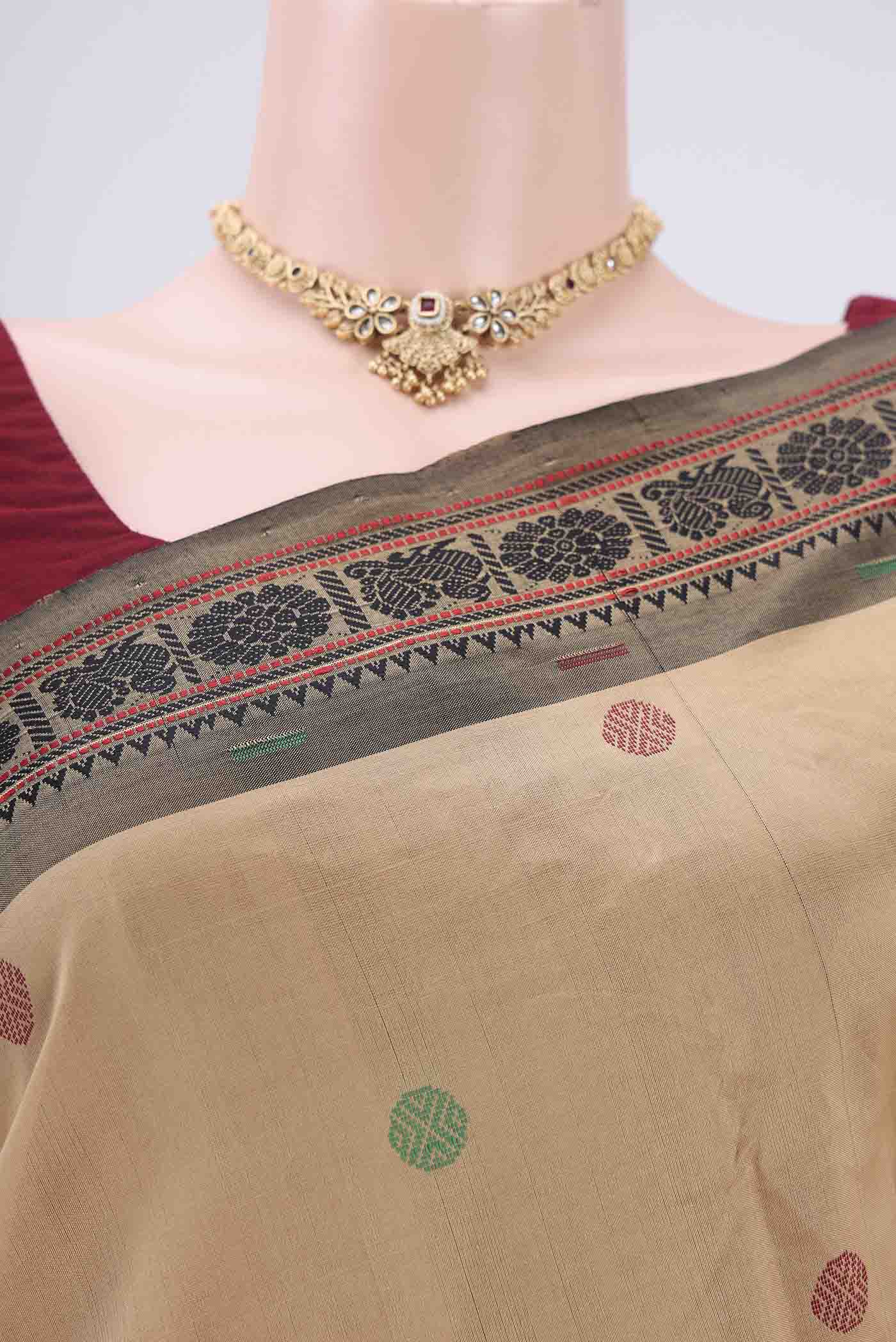 Beige Blended Poly Cotton Saree - Image 2