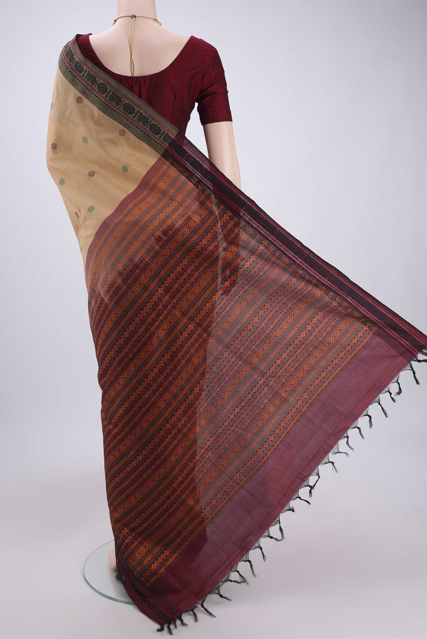 Beige Blended Poly Cotton Saree - Image 3