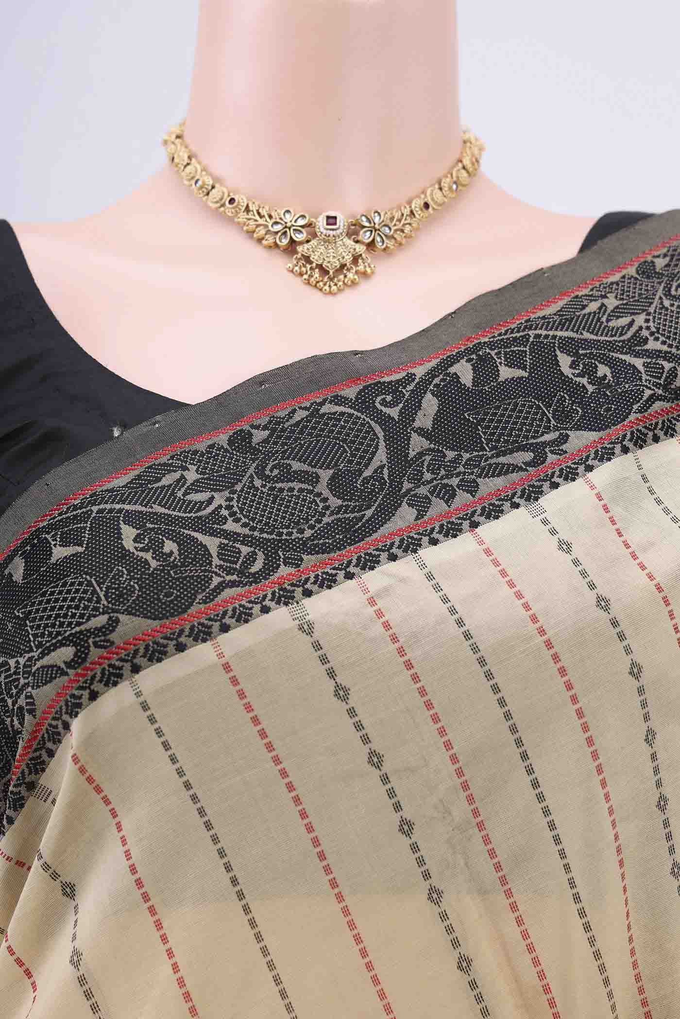 Beige Blended Poly Cotton Saree - Image 2