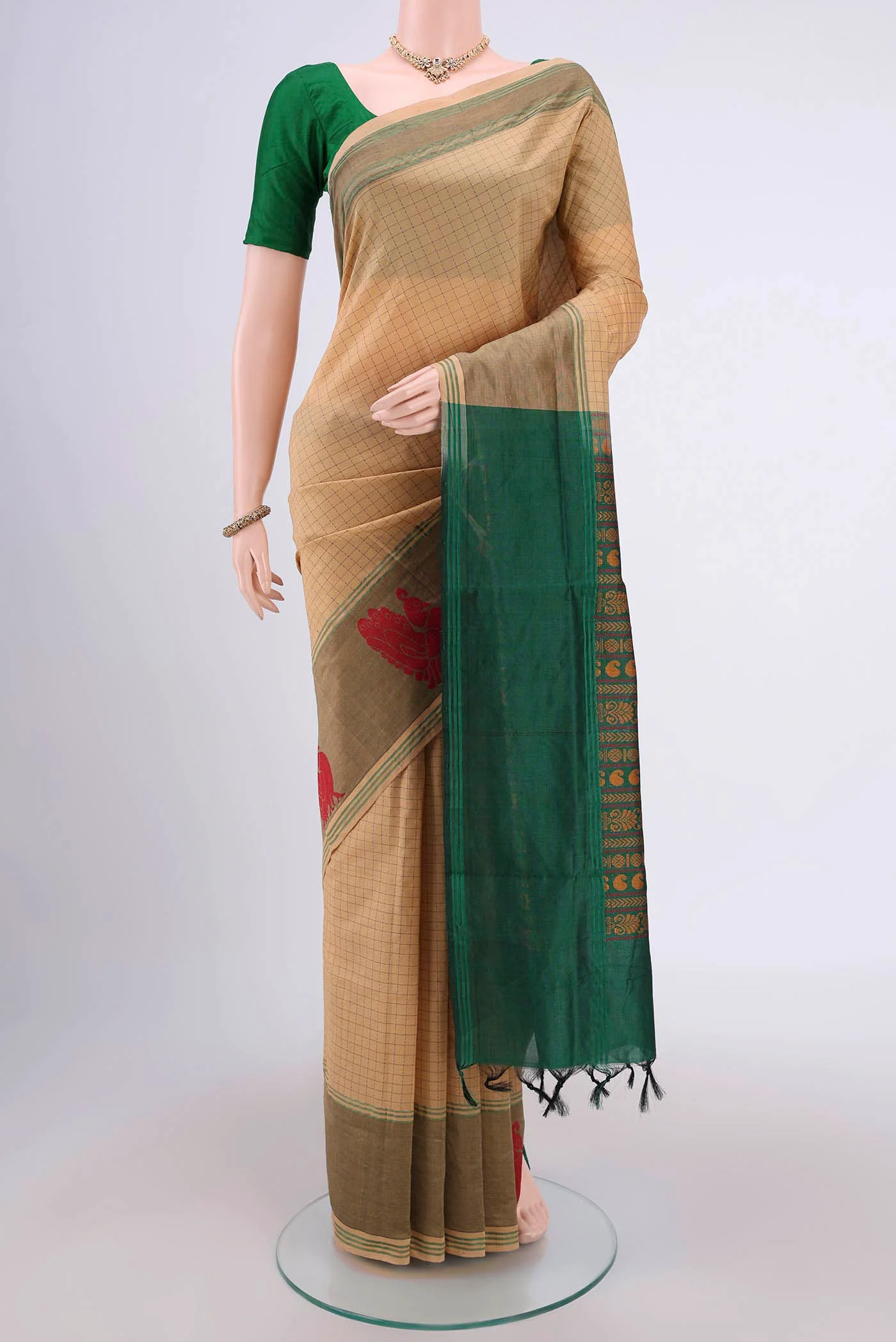 Beige Blended Poly Cotton Saree