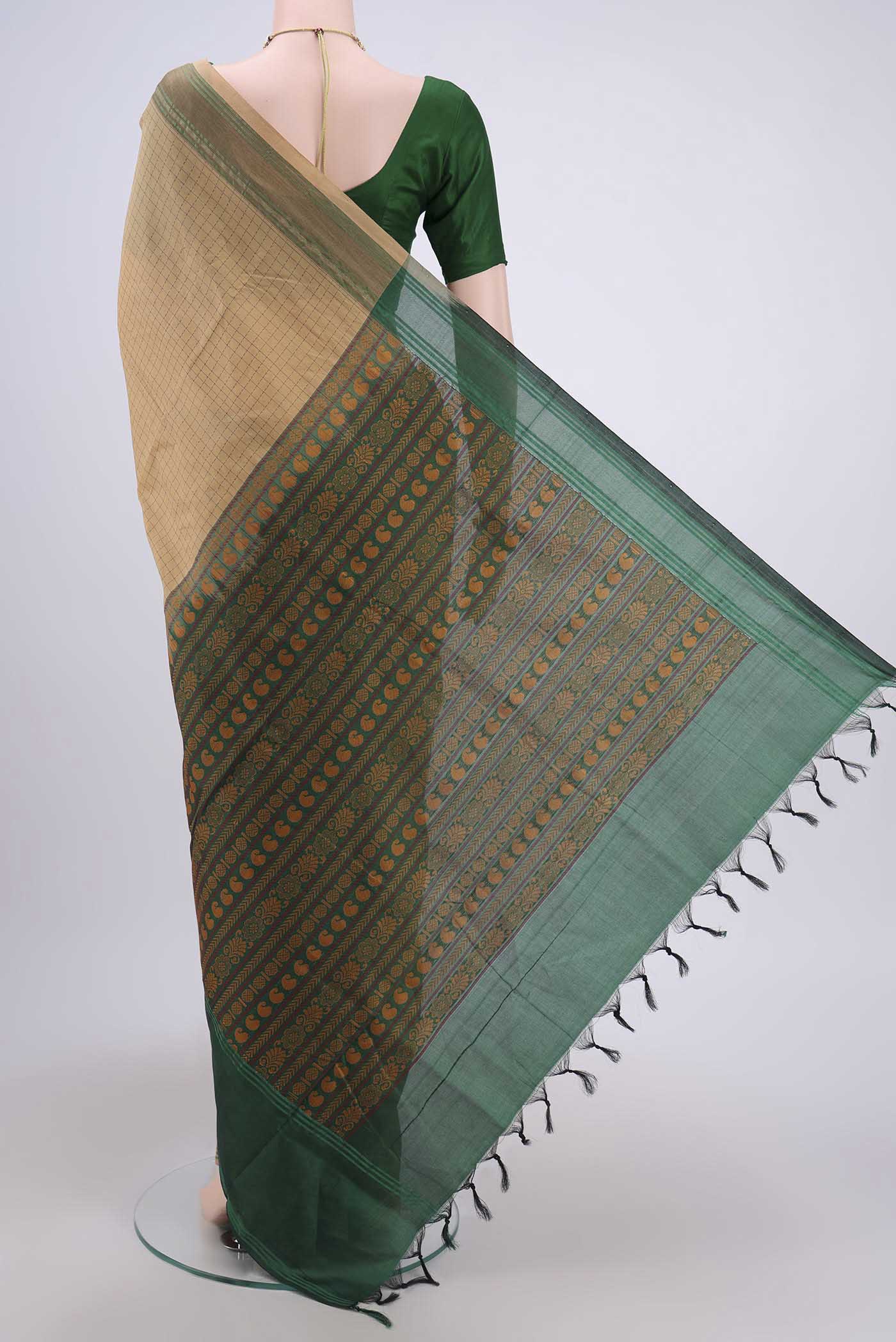 Beige Blended Poly Cotton Saree - Image 3