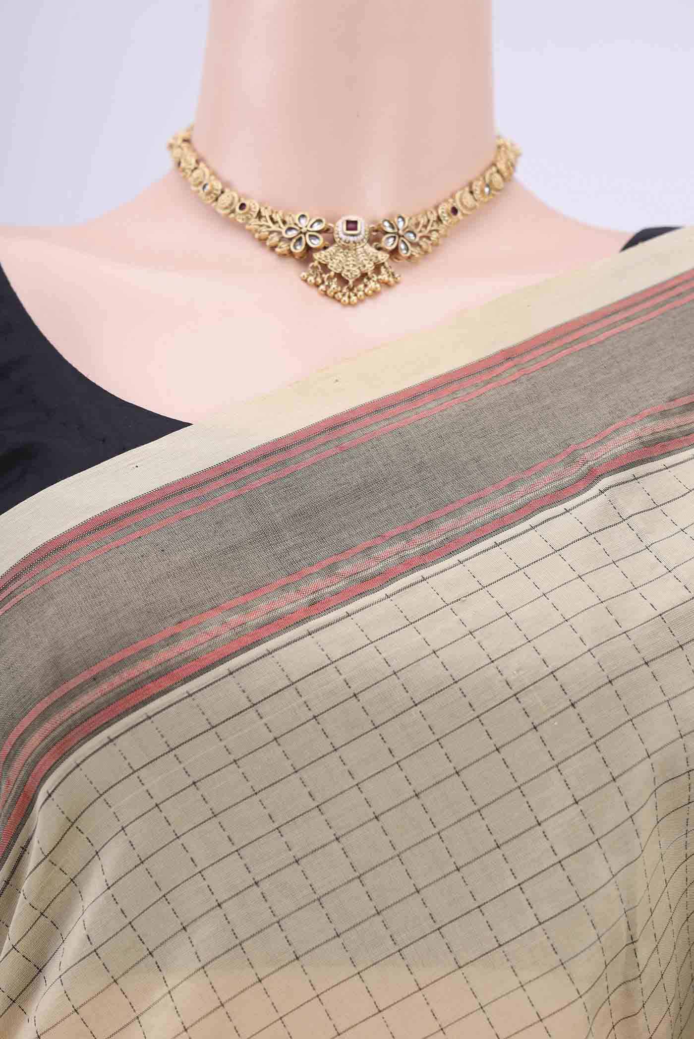 Beige Blended Poly Cotton Saree - Image 2