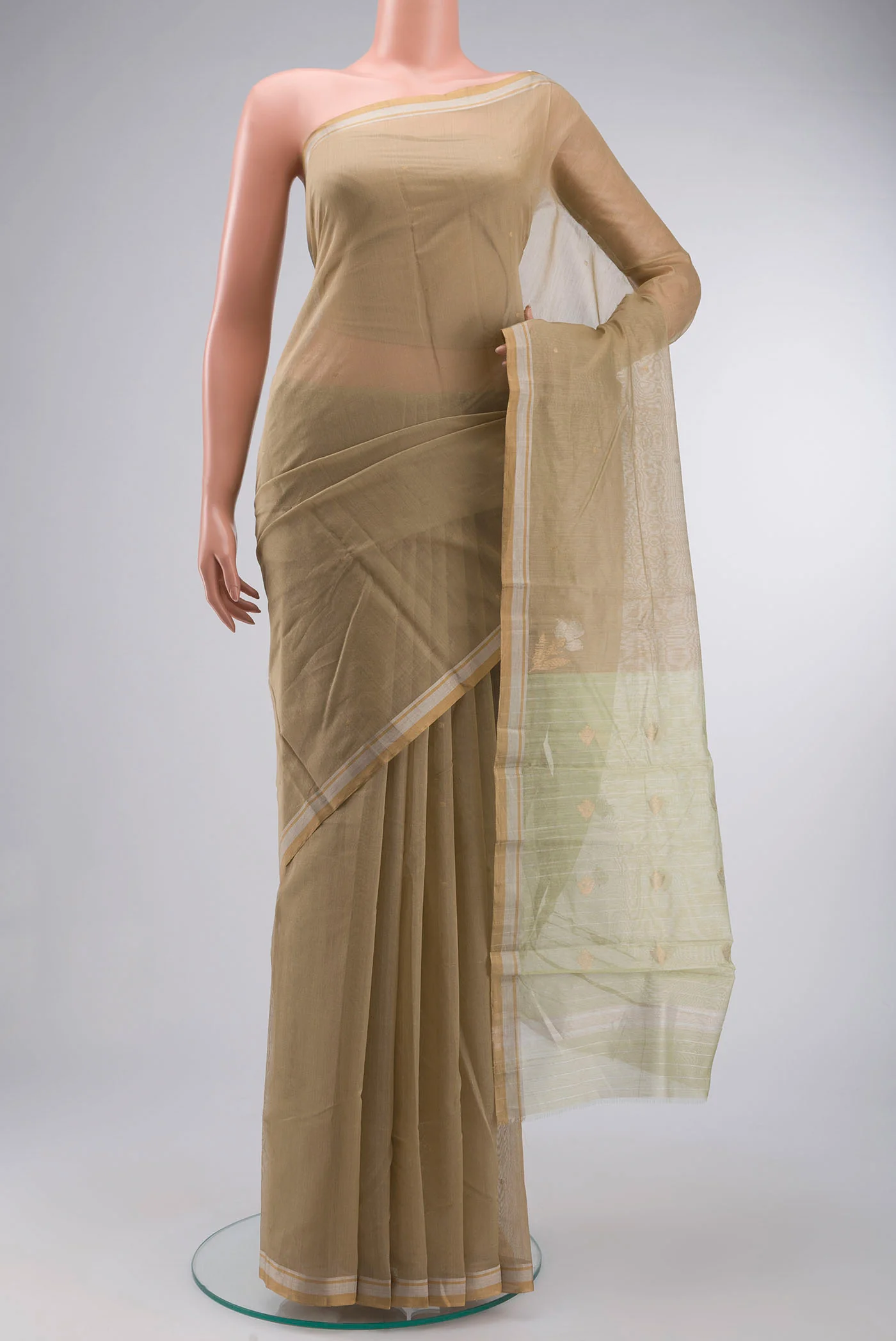 Beige Chanderi Silk Cotton Saree